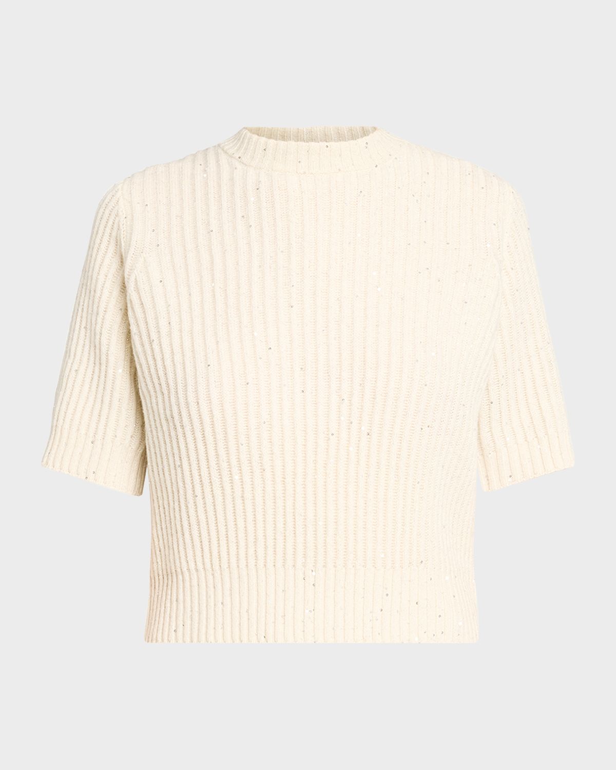 Brunello Cucinelli Paillette Cashmere-Wool Short-Sleeve Sweater | Thumbnail 1 Brunello Cucinelli Paillette Cashmere-Wool Short-Sleeve Sweater | Thumbnail 1