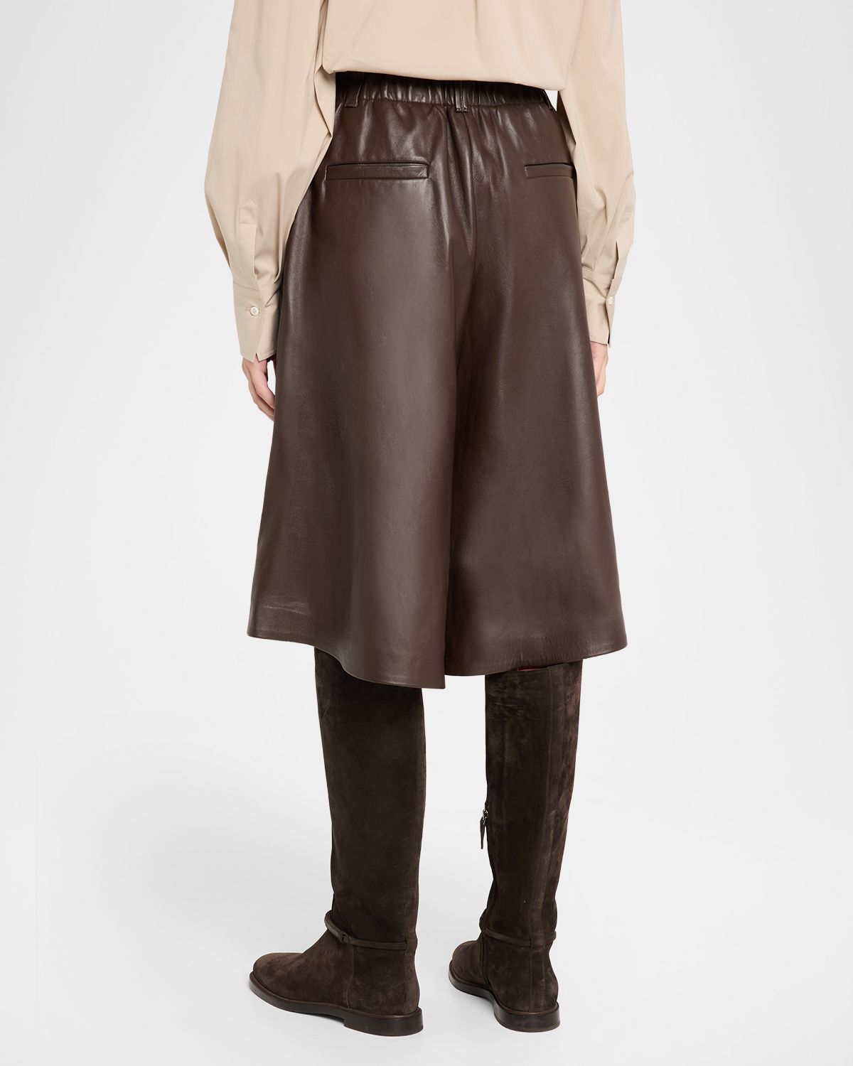 Brunello Cucinelli Leather Wide-Leg Culotte Pants | Thumbnail 3