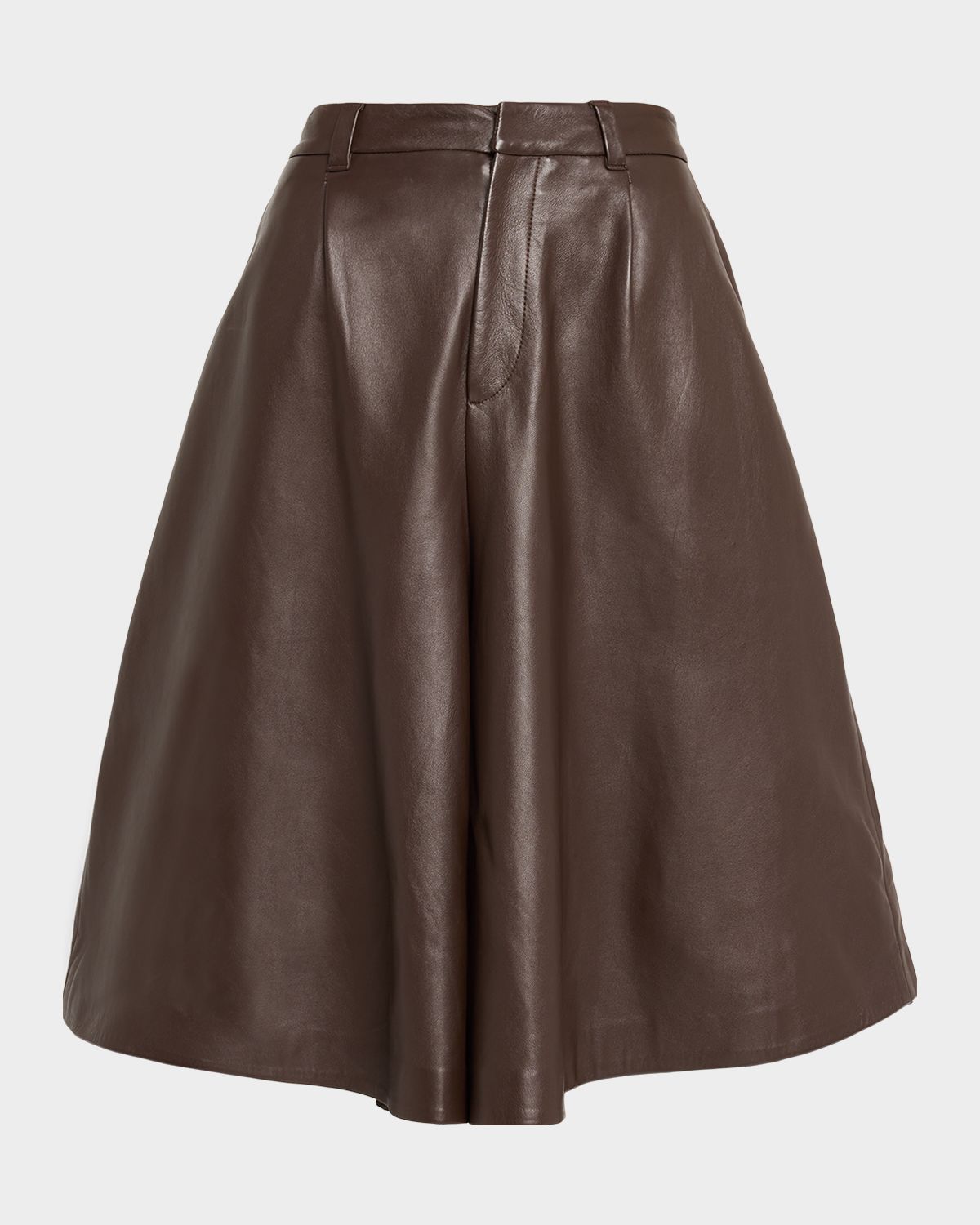 Brunello Cucinelli Leather Wide-Leg Culotte Pants