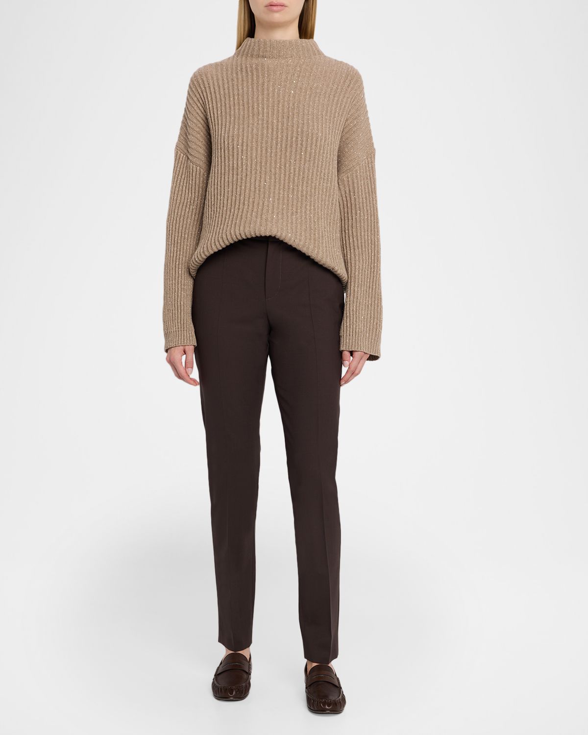 Brunello Cucinelli Turtleneck Shimmering Cashmere-Wool Rib Sweater | Thumbnail 2 Brunello Cucinelli Turtleneck Shimmering Cashmere-Wool Rib Sweater | Thumbnail 2