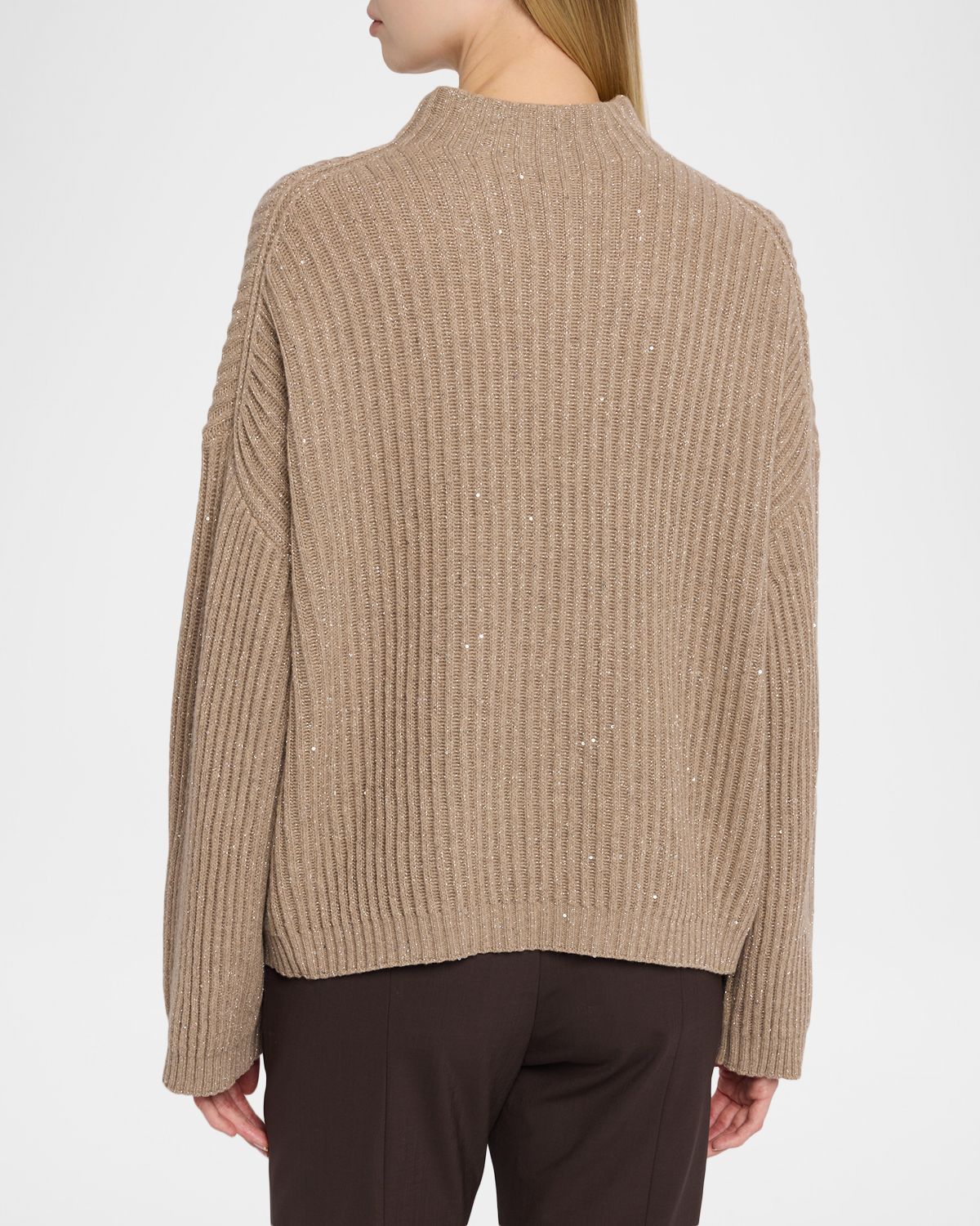 Brunello Cucinelli Turtleneck Shimmering Cashmere-Wool Rib Sweater | Thumbnail 3 Brunello Cucinelli Turtleneck Shimmering Cashmere-Wool Rib Sweater | Thumbnail 3