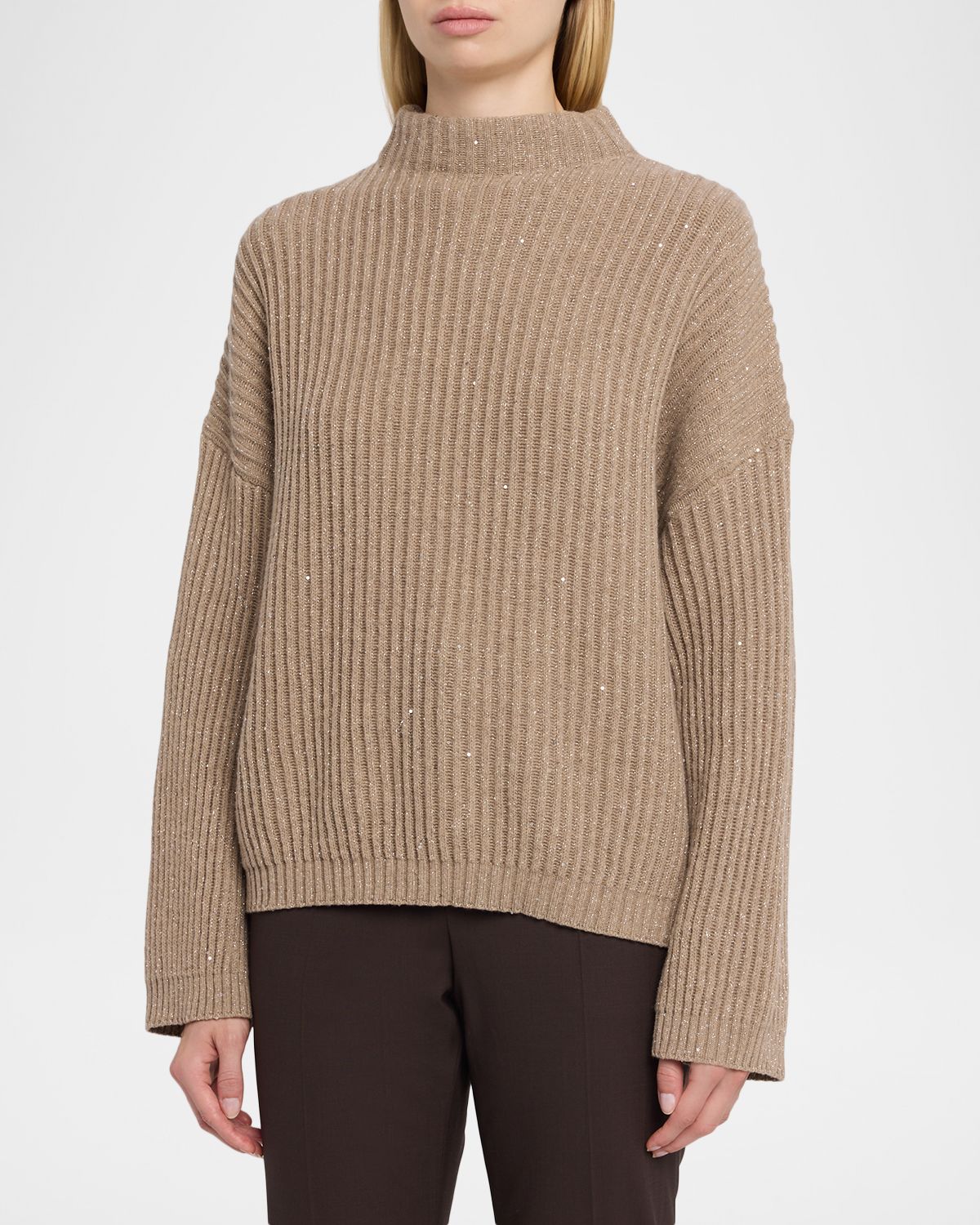Brunello Cucinelli Turtleneck Shimmering Cashmere-Wool Rib Sweater | Thumbnail 4 Brunello Cucinelli Turtleneck Shimmering Cashmere-Wool Rib Sweater | Thumbnail 4