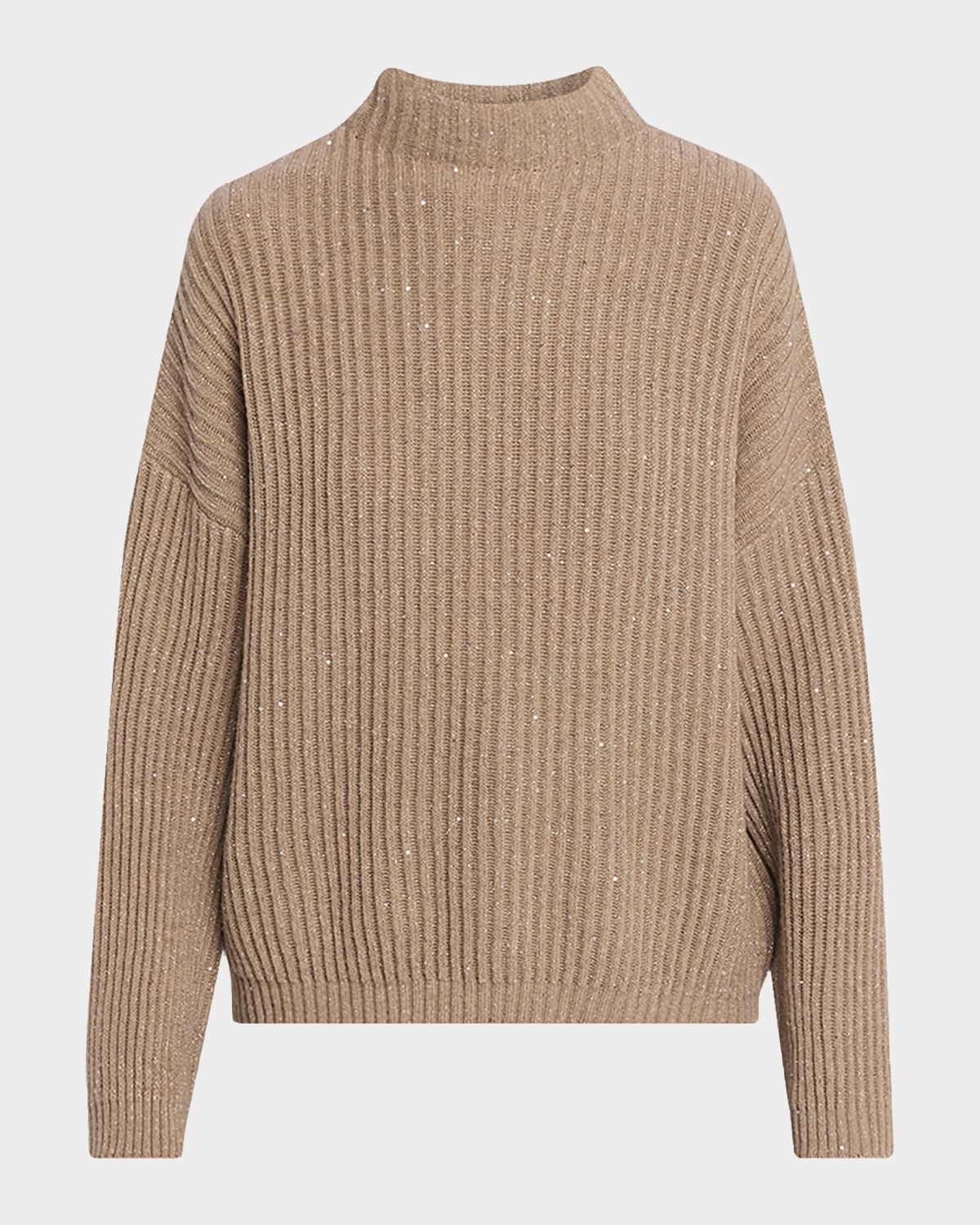 Brunello Cucinelli Turtleneck Shimmering Cashmere-Wool Rib Sweater
