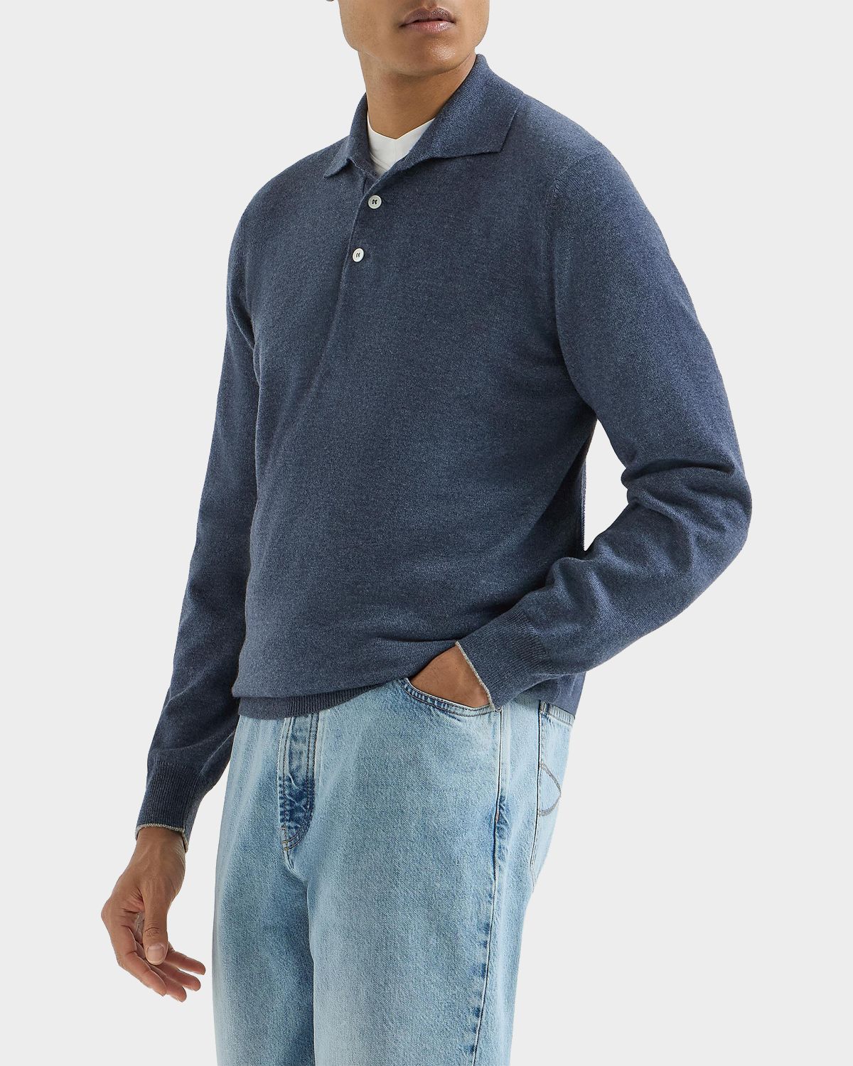 Brunello Cucinelli Men 's Cashmere Knit Long-Sleeve Polo Shirt | Thumbnail 4 Brunello Cucinelli Men 's Cashmere Knit Long-Sleeve Polo Shirt | Thumbnail 4