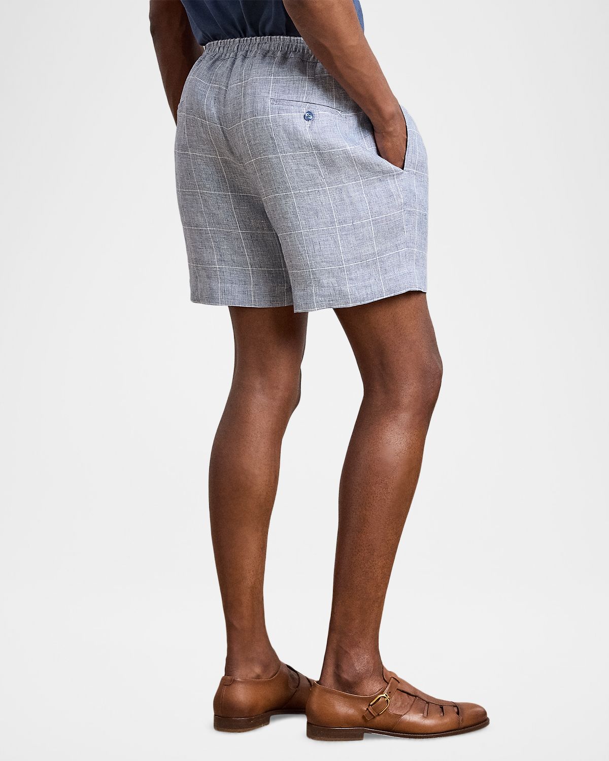 Ralph Lauren Purple Label Men 's Hand-Tailored Windowpane Plaid Linen Drawstring Shorts | Thumbnail 3