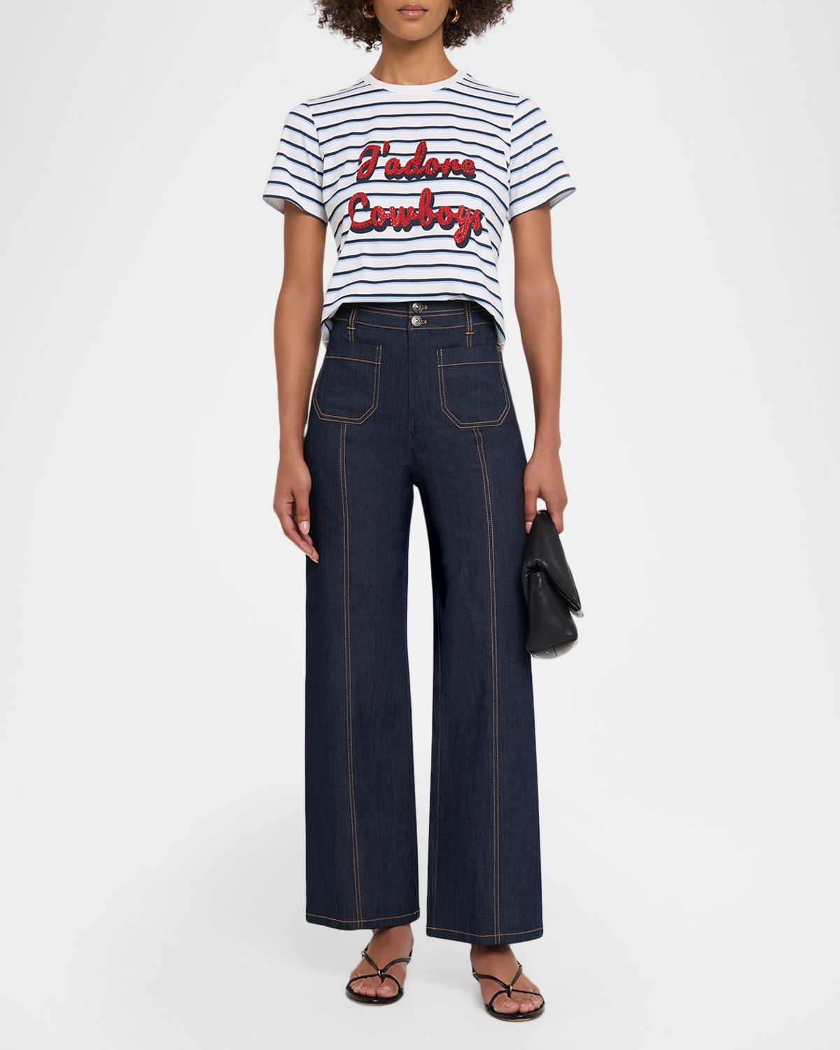 Cinq a Sept J 'adore Cowboys Embellished Shrunken Tee