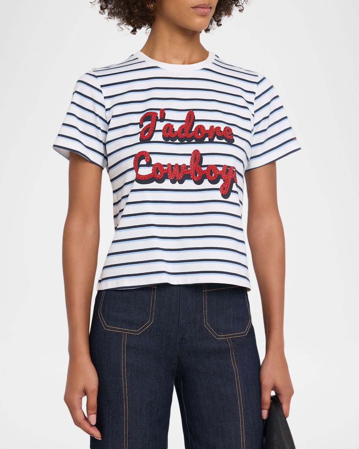 Cinq a Sept J 'adore Cowboys Embellished Shrunken Tee | Thumbnail 4 Cinq a Sept J 'adore Cowboys Embellished Shrunken Tee | Thumbnail 4