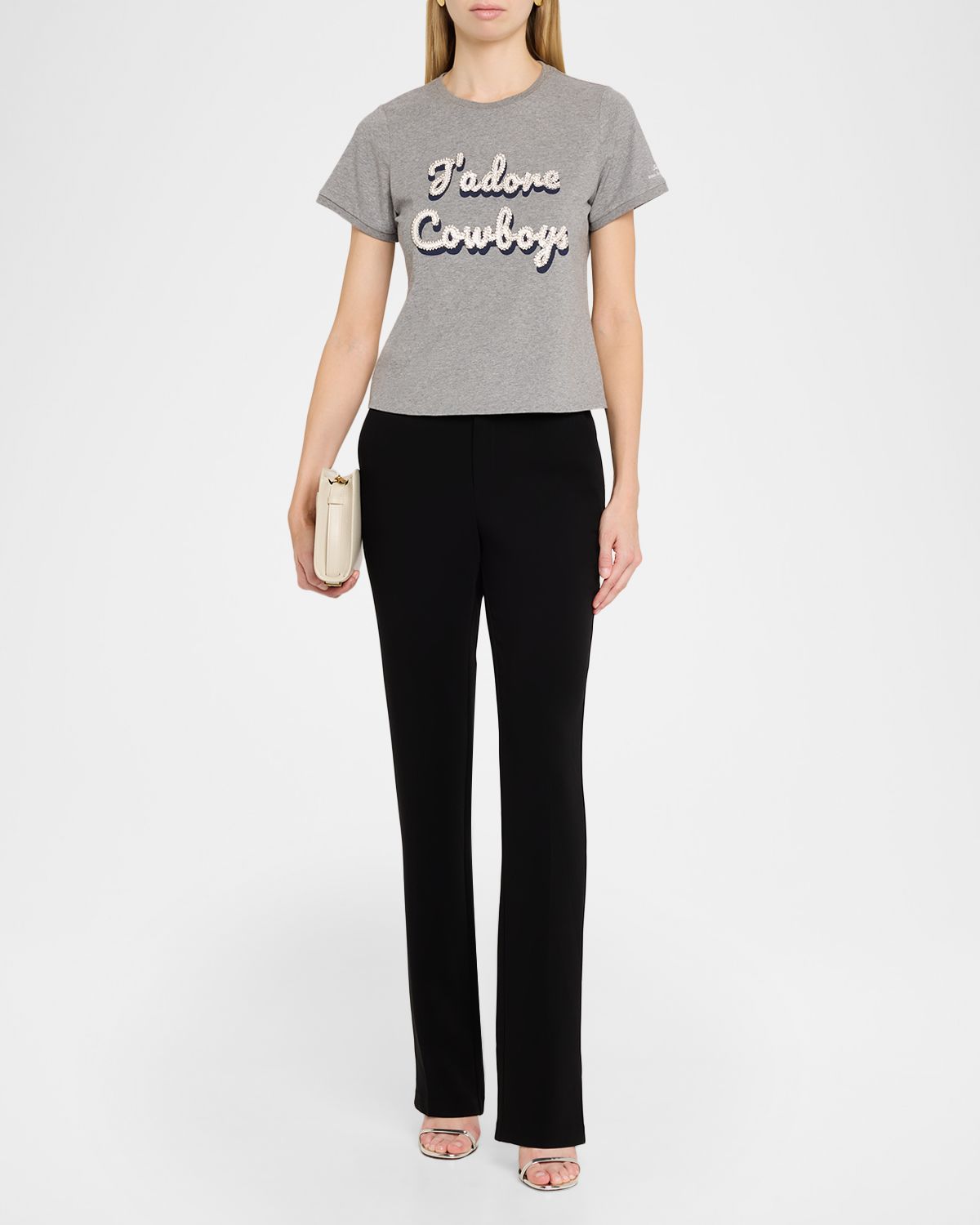 Cinq a Sept J 'adore Cowboys Embellished Shrunken Tee