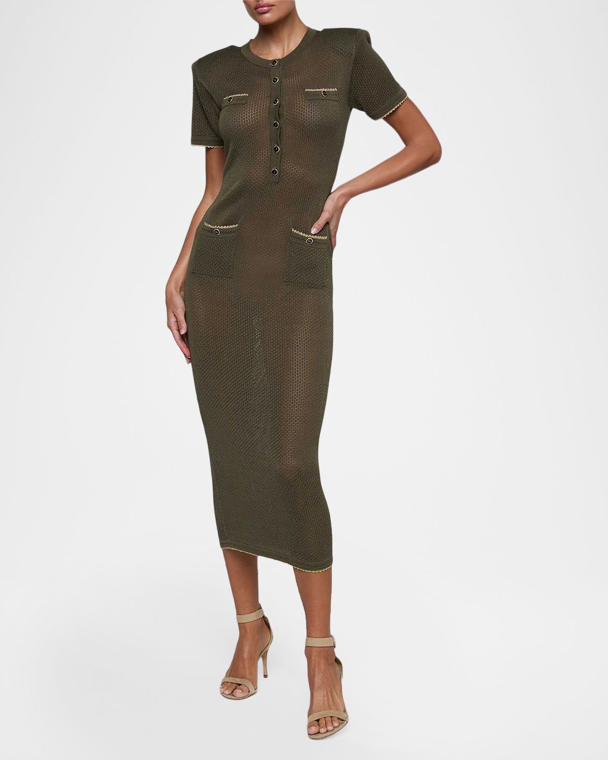 L 'Agence Mel Short-Sleeve Open-Knit Midi Dress | Thumbnail 2 L 'Agence Mel Short-Sleeve Open-Knit Midi Dress | Thumbnail 2