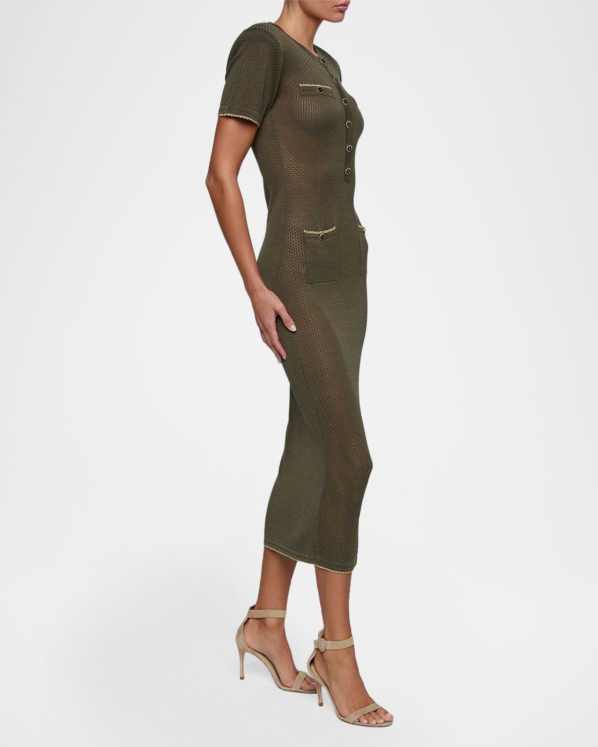 L 'Agence Mel Short-Sleeve Open-Knit Midi Dress | Thumbnail 4 L 'Agence Mel Short-Sleeve Open-Knit Midi Dress | Thumbnail 4