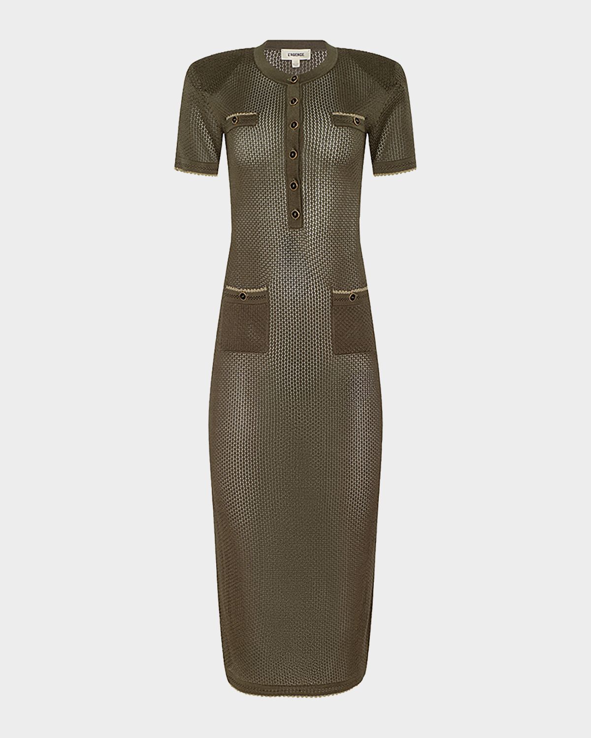 L 'Agence Mel Short-Sleeve Open-Knit Midi Dress