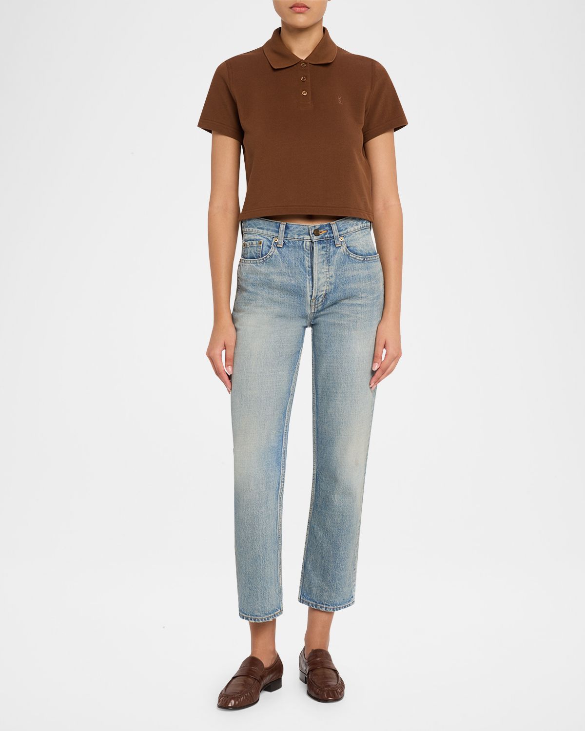 Saint Laurent YSL Cotton Pique Crop Polo Shirt | Thumbnail 5