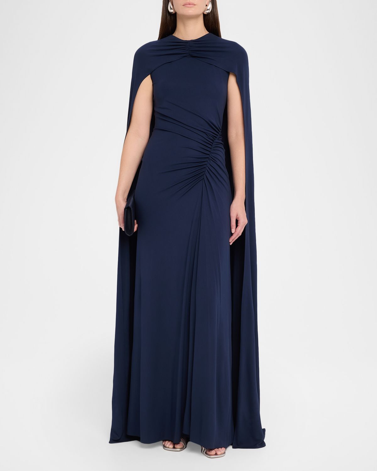 SIMKHAI Demi Ruched Jersey Cape Gown | Thumbnail 2 SIMKHAI Demi Ruched Jersey Cape Gown | Thumbnail 2