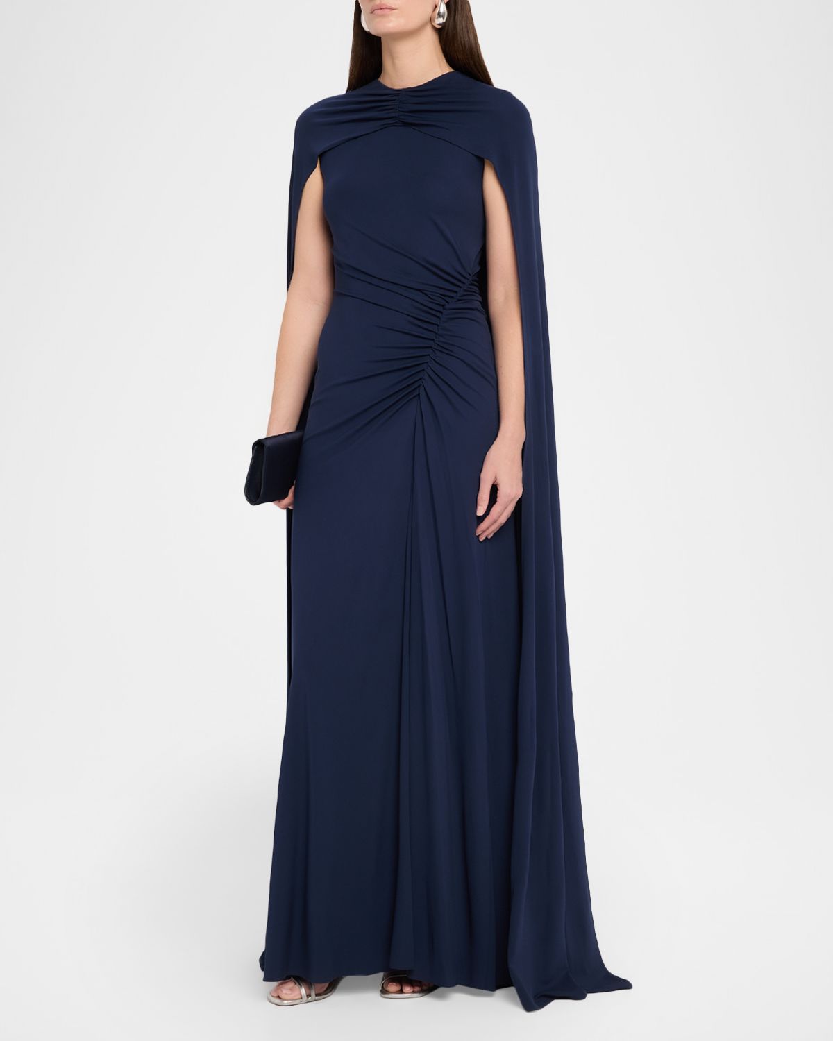 SIMKHAI Demi Ruched Jersey Cape Gown | Thumbnail 4 SIMKHAI Demi Ruched Jersey Cape Gown | Thumbnail 4