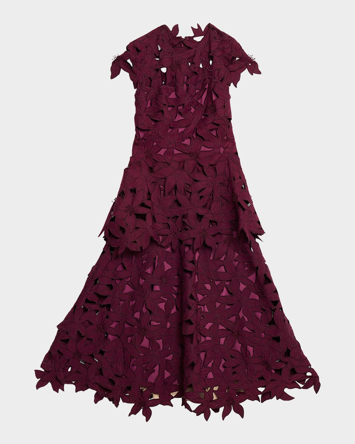 SIMKHAI Neve Layered Floral Cutwork Lace Midi Dress