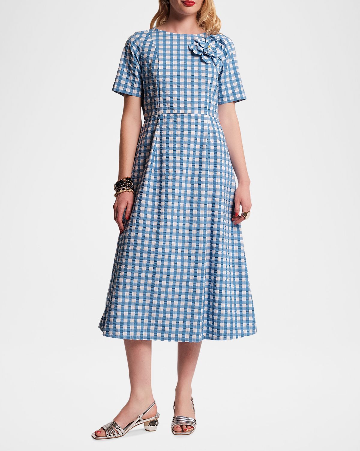 Frances Valentine Michelle Flower-Embellished Gingham Midi Dress | Thumbnail 4 Frances Valentine Michelle Flower-Embellished Gingham Midi Dress | Thumbnail 4