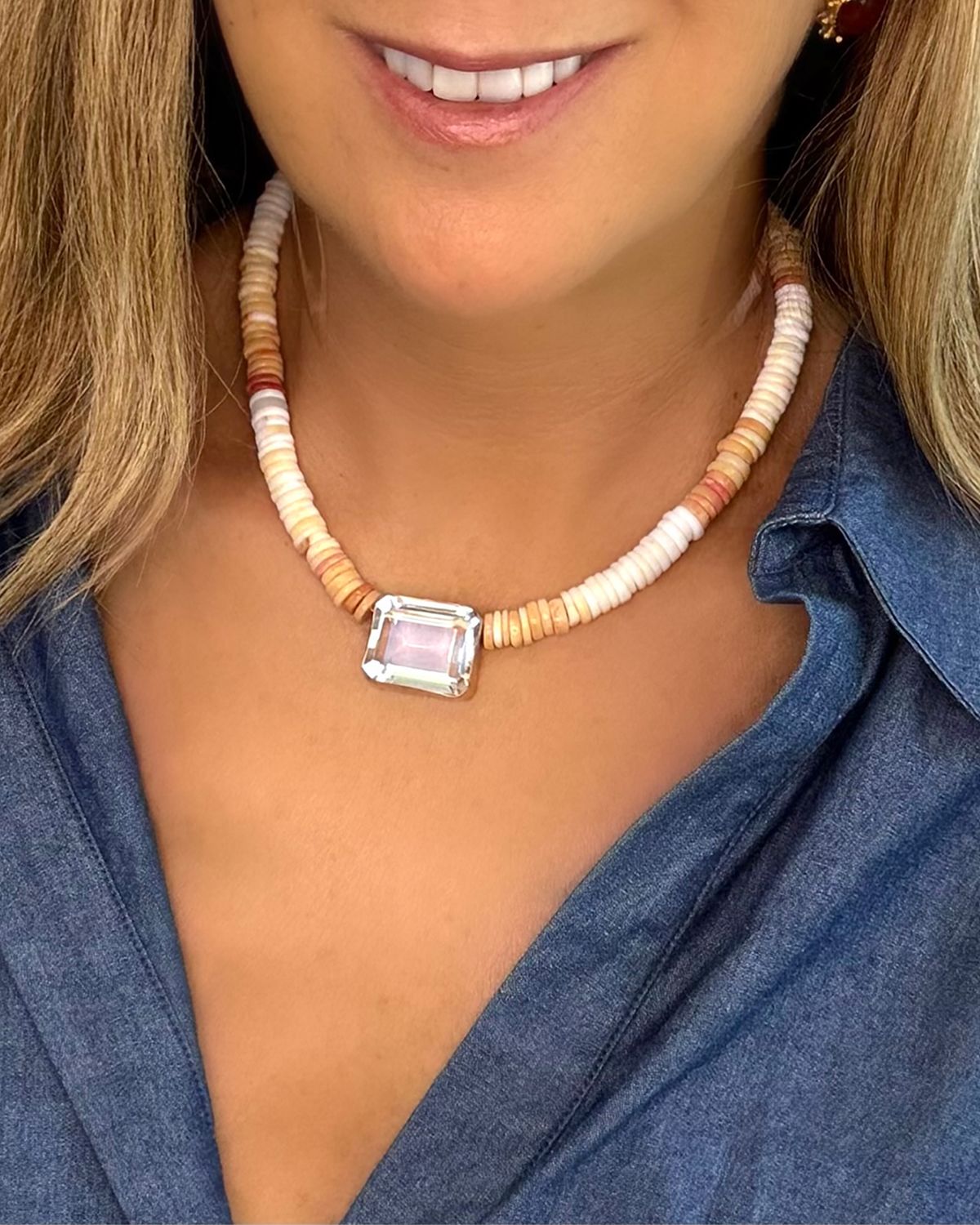 Dina Mackney Emerald-Cut Quartz on Shell Choker | Image 1 Dina Mackney Emerald-Cut Quartz on Shell Choker | Image 1