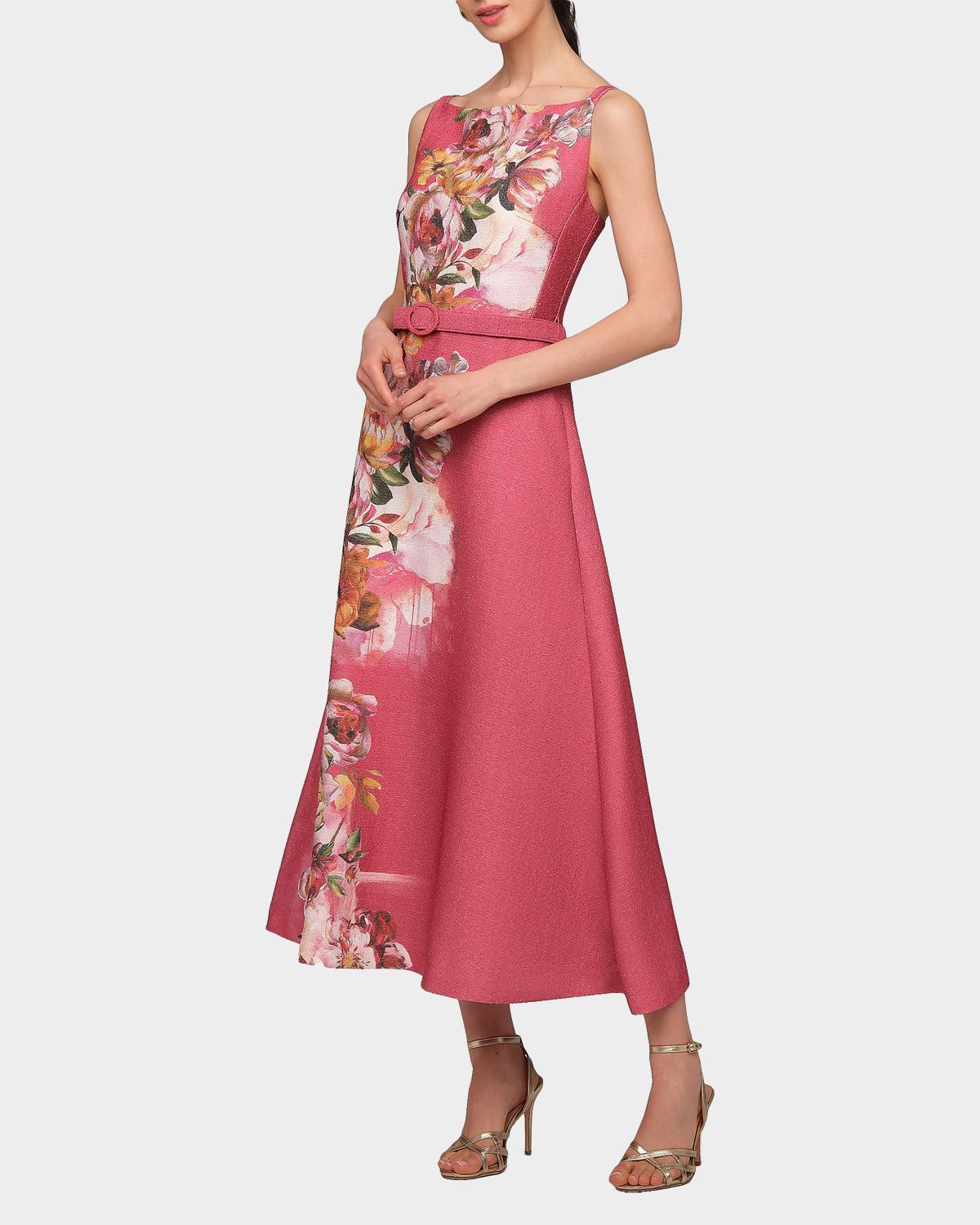 Kay Unger New York Slyvie Floral Belted Satin Tea-Length Dress | Thumbnail 6 Kay Unger New York Slyvie Floral Belted Satin Tea-Length Dress | Thumbnail 6