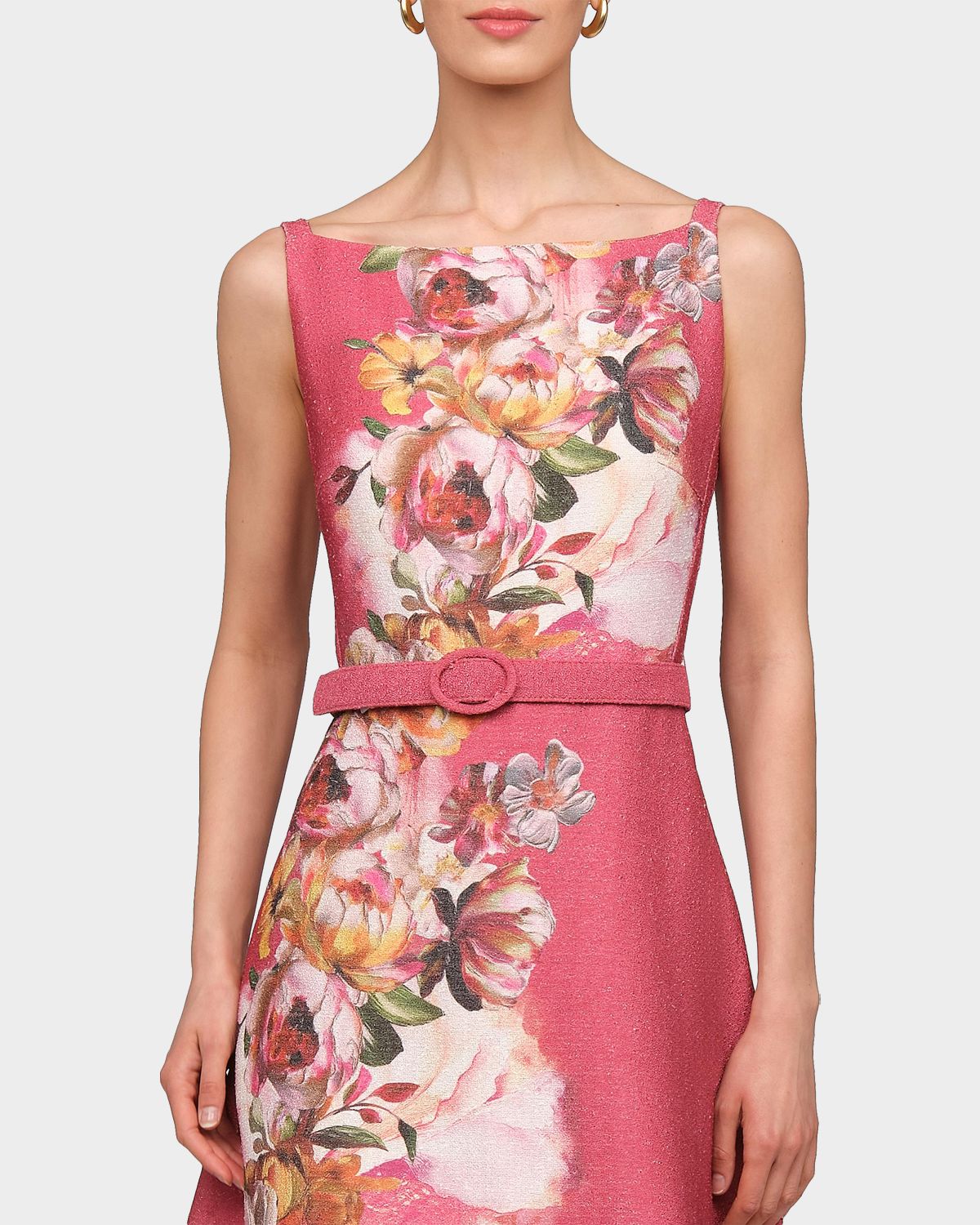 Kay Unger New York Slyvie Floral Belted Satin Tea-Length Dress | Thumbnail 5 Kay Unger New York Slyvie Floral Belted Satin Tea-Length Dress | Thumbnail 5