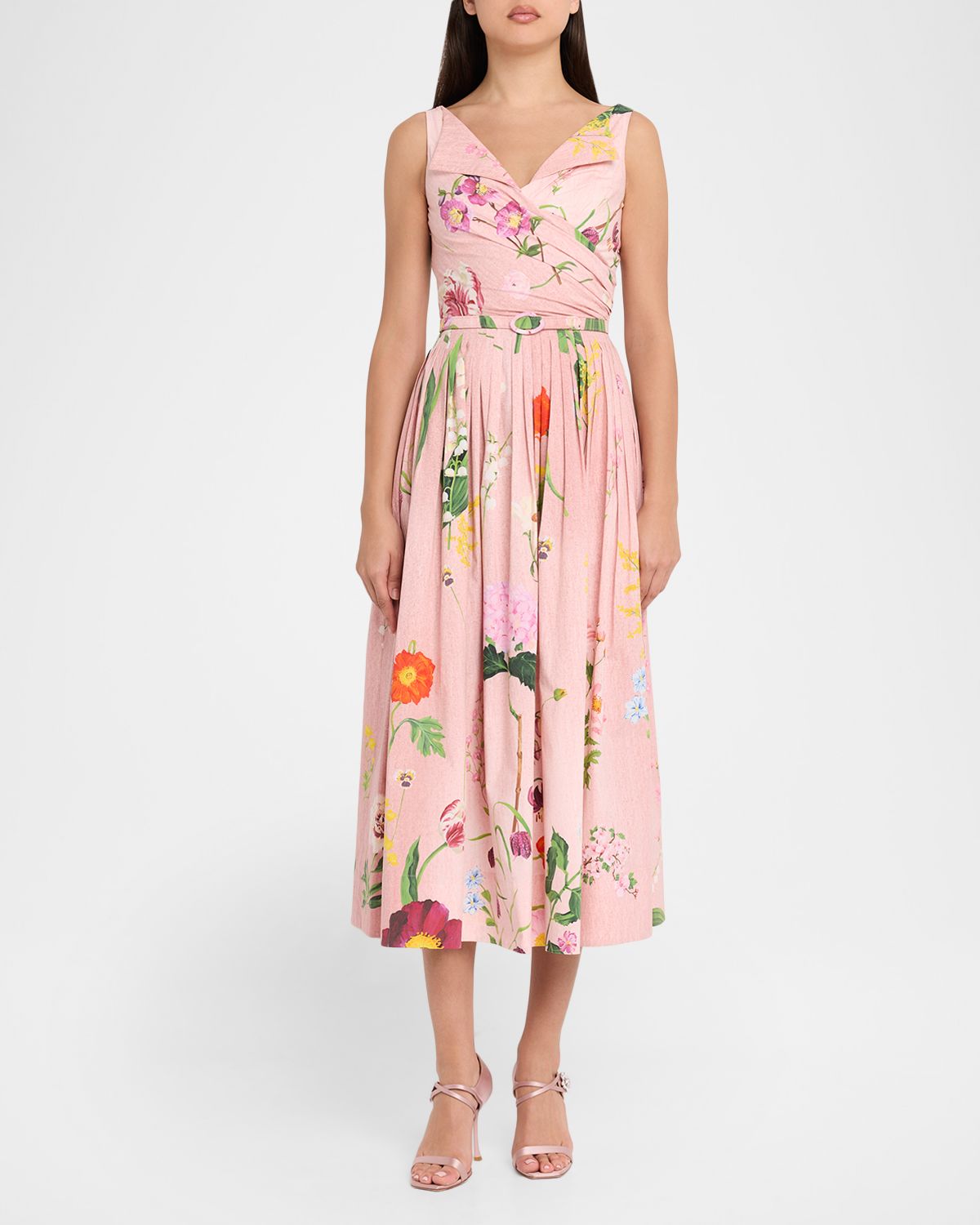 Oscar de la Renta Sleeveless Mixed Botanical Draped Cotton Midi Dress | Thumbnail 5 Oscar de la Renta Sleeveless Mixed Botanical Draped Cotton Midi Dress | Thumbnail 5