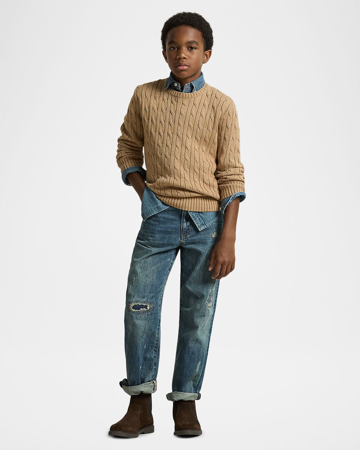 Polo Ralph Lauren Boy 's Mini-Cable Cotton Crewneck Sweater, Size S-X | Thumbnail 3 Polo Ralph Lauren Boy 's Mini-Cable Cotton Crewneck Sweater, Size S-X | Thumbnail 3