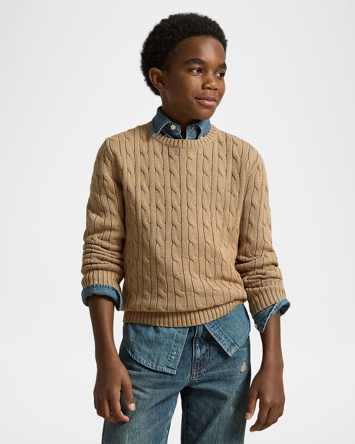 Polo Ralph Lauren Boy 's Mini-Cable Cotton Crewneck Sweater, Size S-X | Thumbnail 4 Polo Ralph Lauren Boy 's Mini-Cable Cotton Crewneck Sweater, Size S-X | Thumbnail 4
