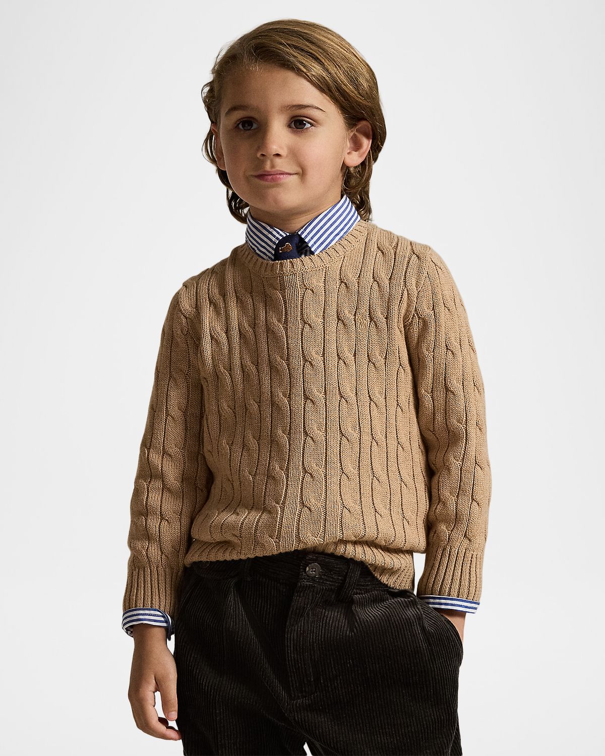 Ralph Lauren Boy 's Combed Cotton Cable-Knit Crewneck Sweater Size 2-7 | Thumbnail 4 Ralph Lauren Boy 's Combed Cotton Cable-Knit Crewneck Sweater Size 2-7 | Thumbnail 4