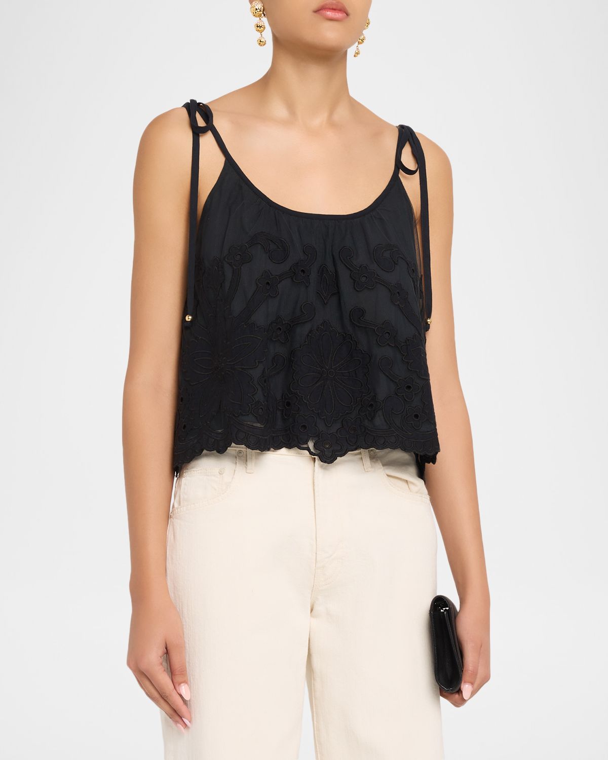 Ramy Brook Elsie Embroidered Shoulder-Tie Top | Thumbnail 4