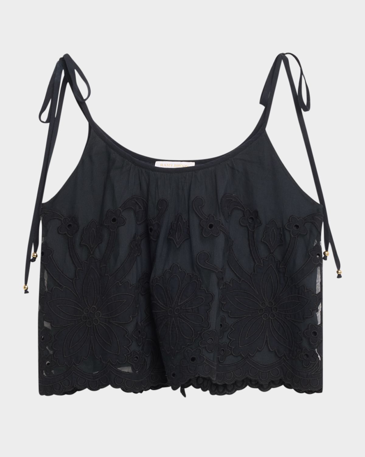 Ramy Brook Elsie Embroidered Shoulder-Tie Top