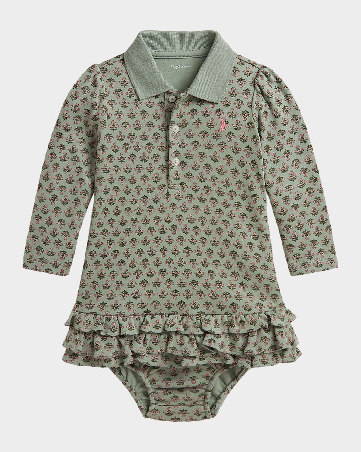 Ralph Lauren Girl 's Ruffled Floral Cotton Polo Dress & Bloomers Set, Size 3M-24M