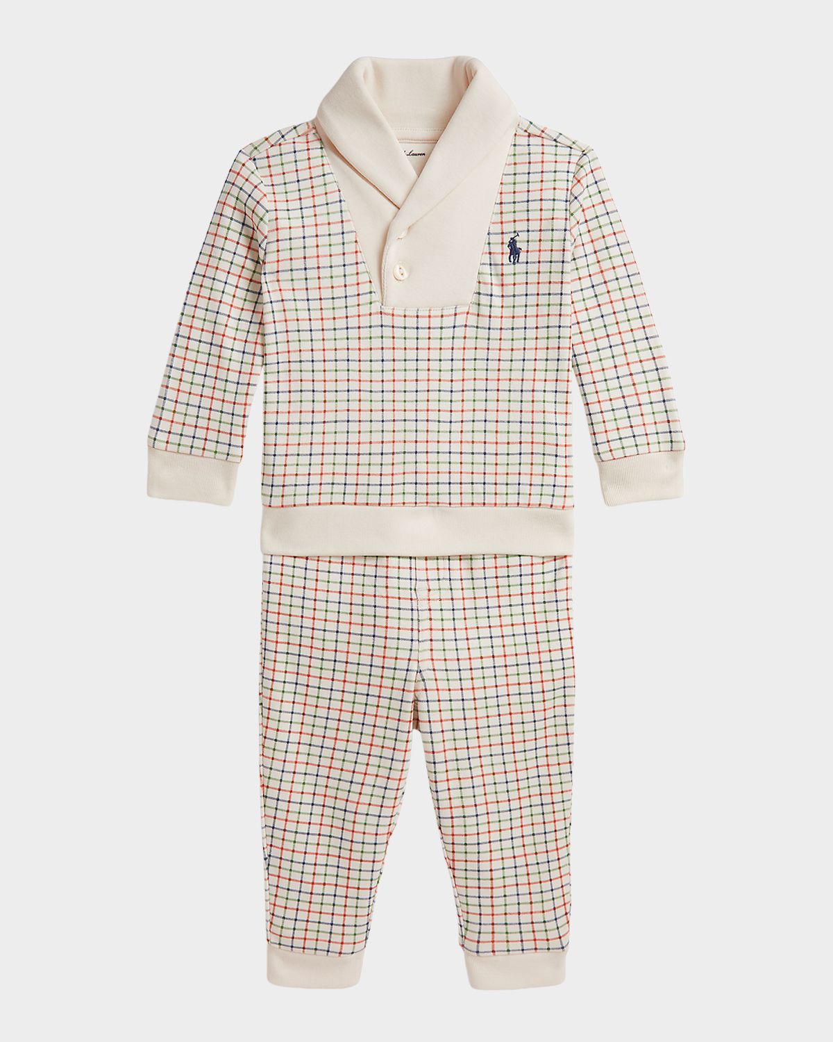 Ralph Lauren Boy 's Tattersall Cotton Sweater & Pants Set, Size 3M-24M