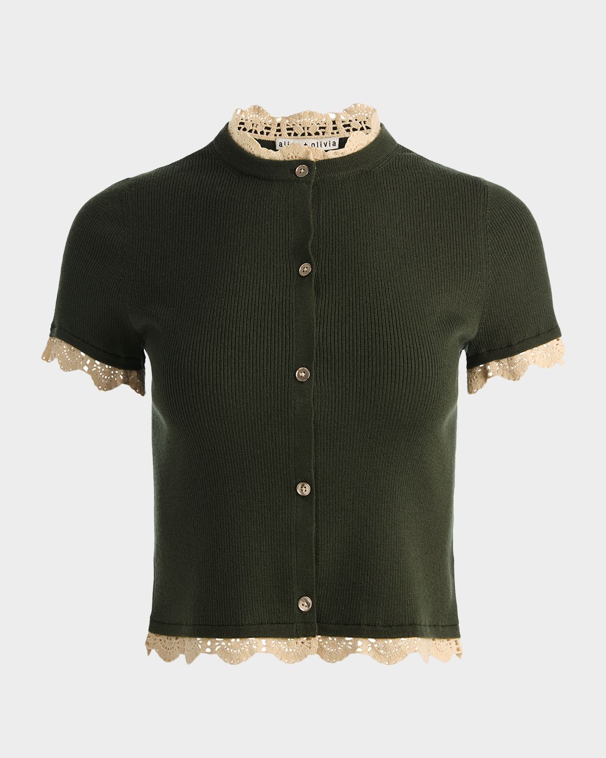 ALICE + OLIVIA Ciara Crochet-Trim Ribbed Cardigan