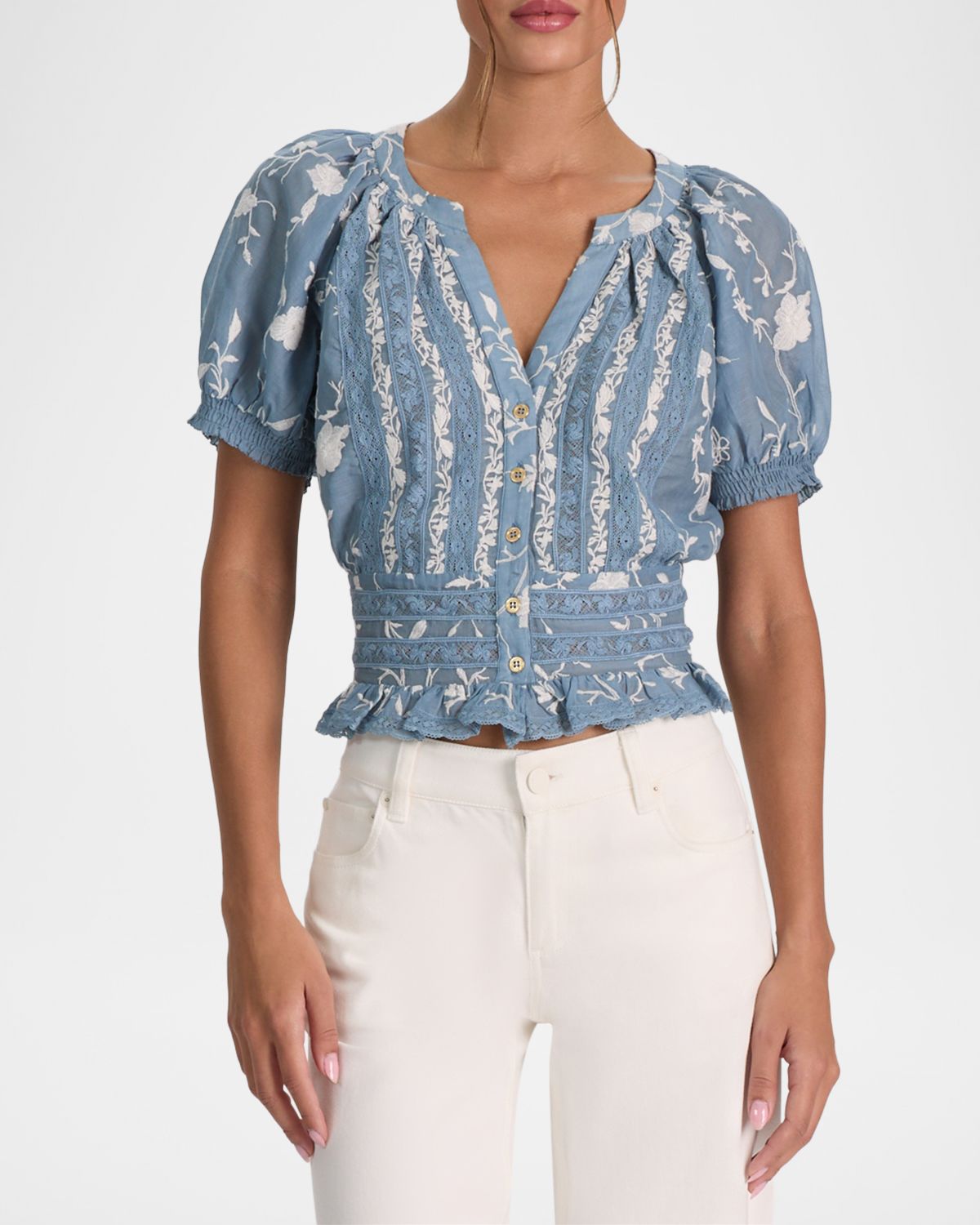 ALICE + OLIVIA Kathryn Embroidered Short-Sleeve Blouse | Thumbnail 4 ALICE + OLIVIA Kathryn Embroidered Short-Sleeve Blouse | Thumbnail 4