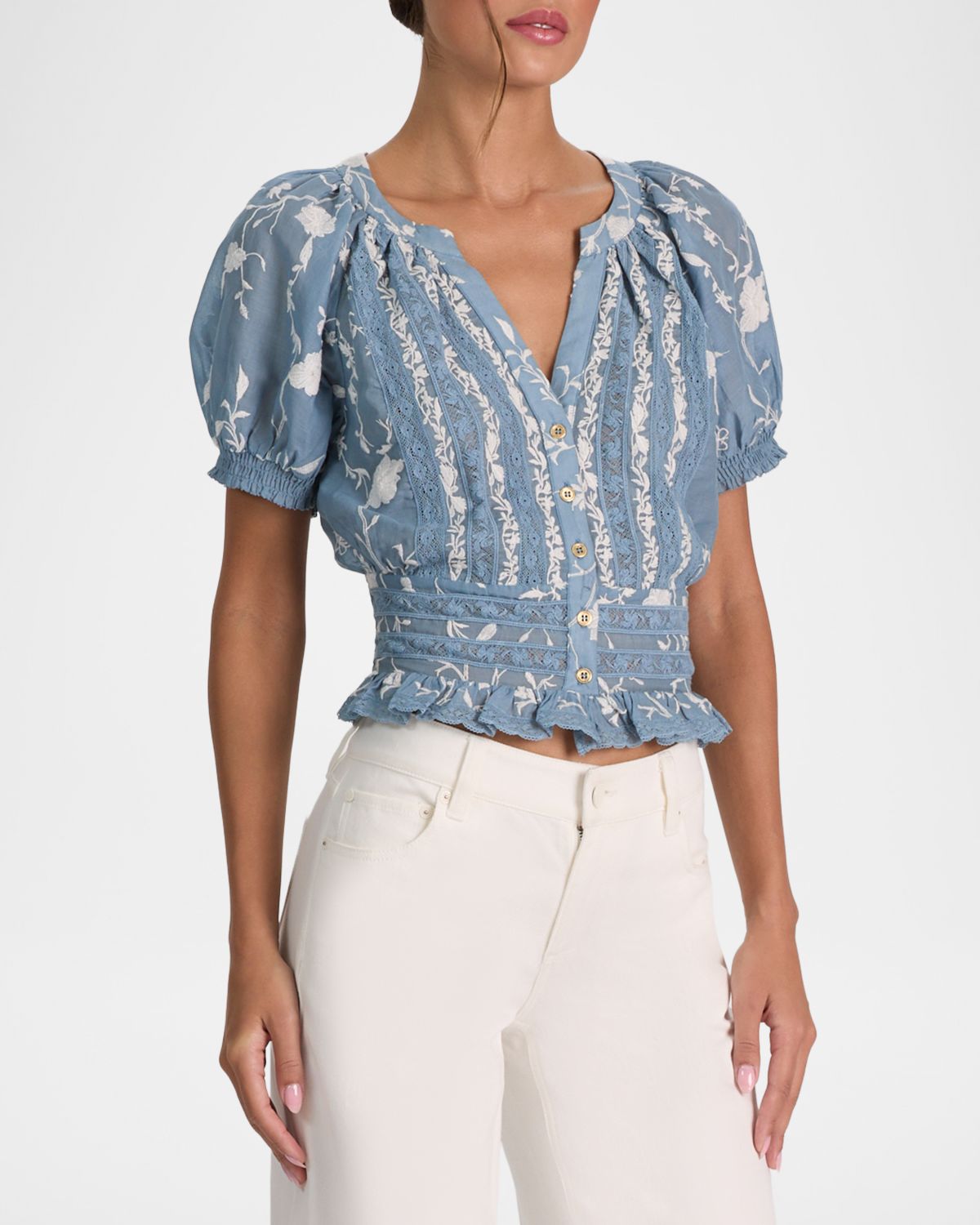 ALICE + OLIVIA Kathryn Embroidered Short-Sleeve Blouse | Thumbnail 6 ALICE + OLIVIA Kathryn Embroidered Short-Sleeve Blouse | Thumbnail 6