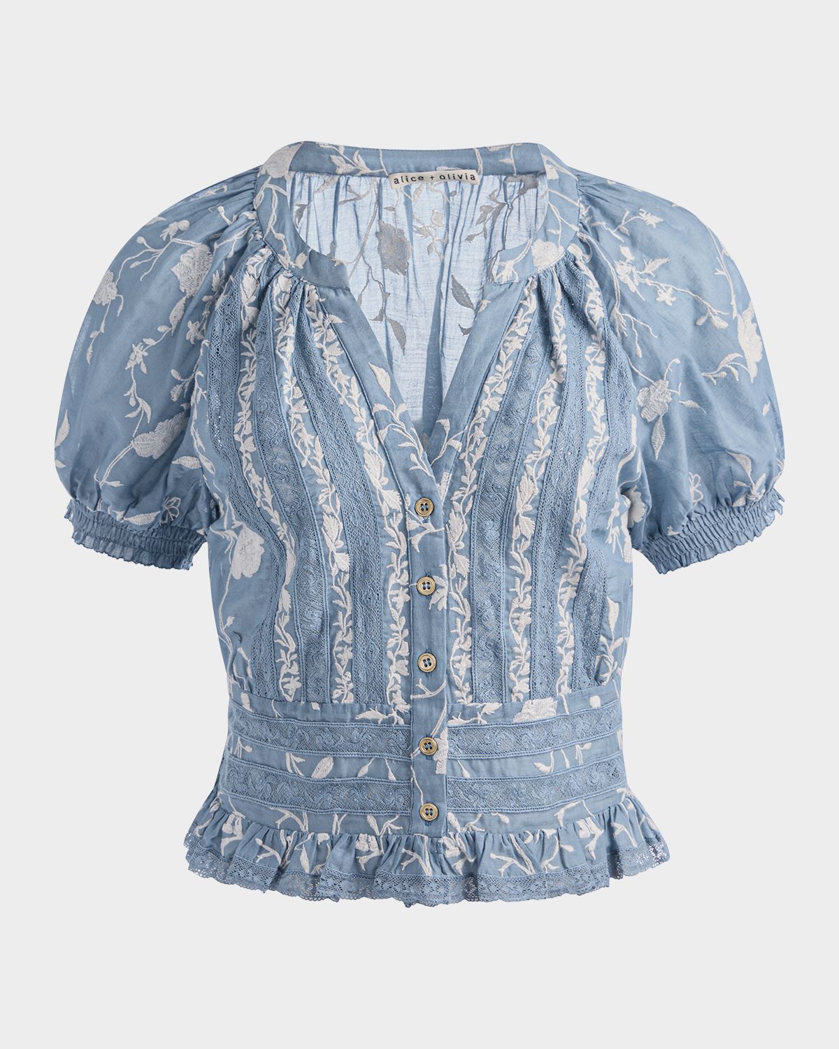 ALICE + OLIVIA Kathryn Embroidered Short-Sleeve Blouse - Women's Clothing