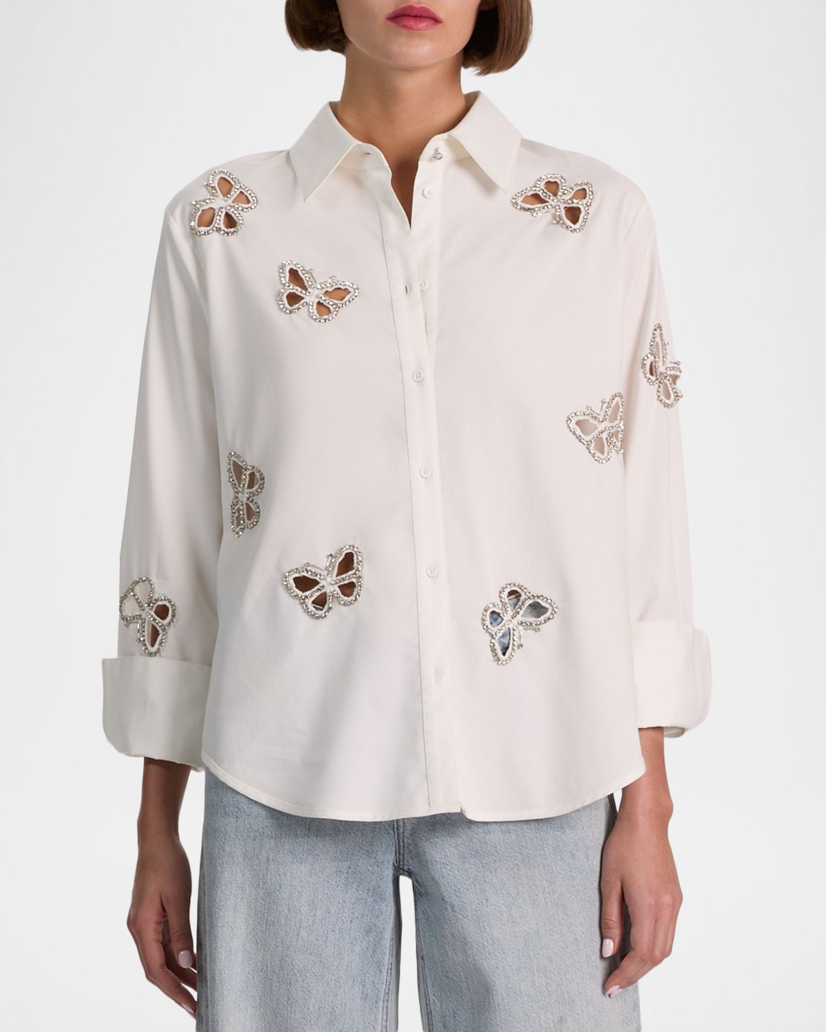 ALICE + OLIVIA Finely Embellished Cutout Button-Front Shirt | Thumbnail 4