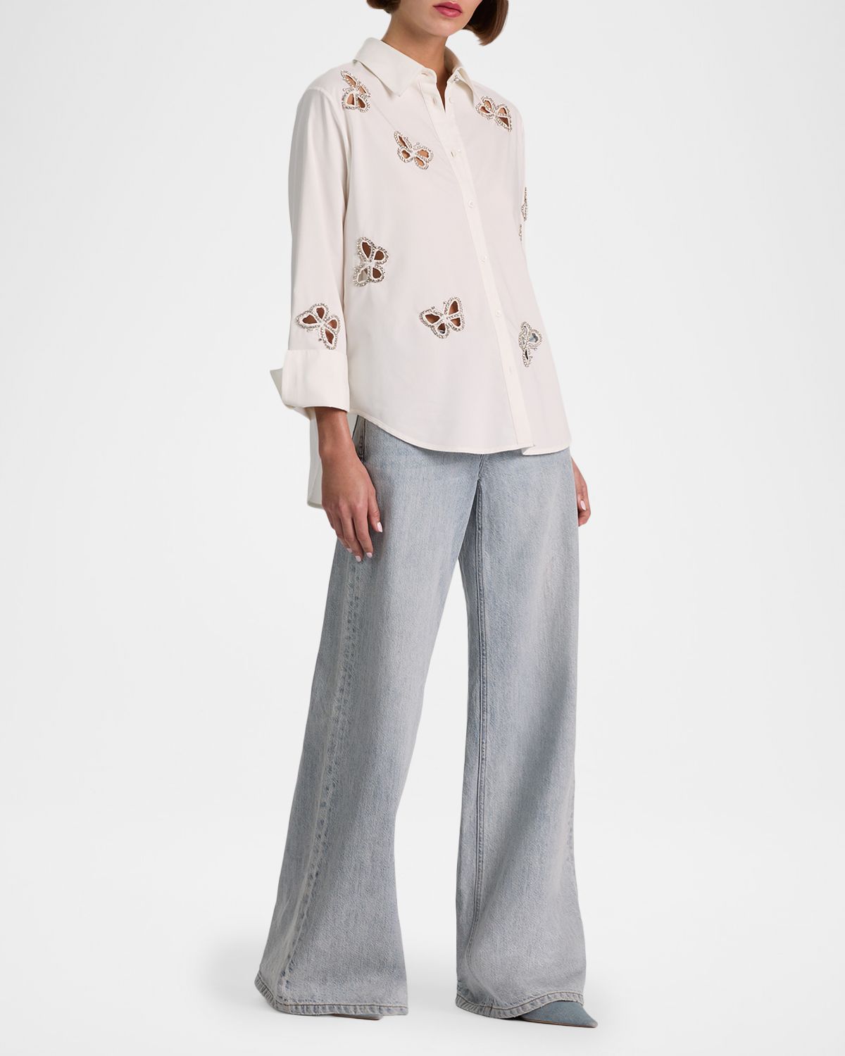 ALICE + OLIVIA Finely Embellished Cutout Button-Front Shirt | Thumbnail 6