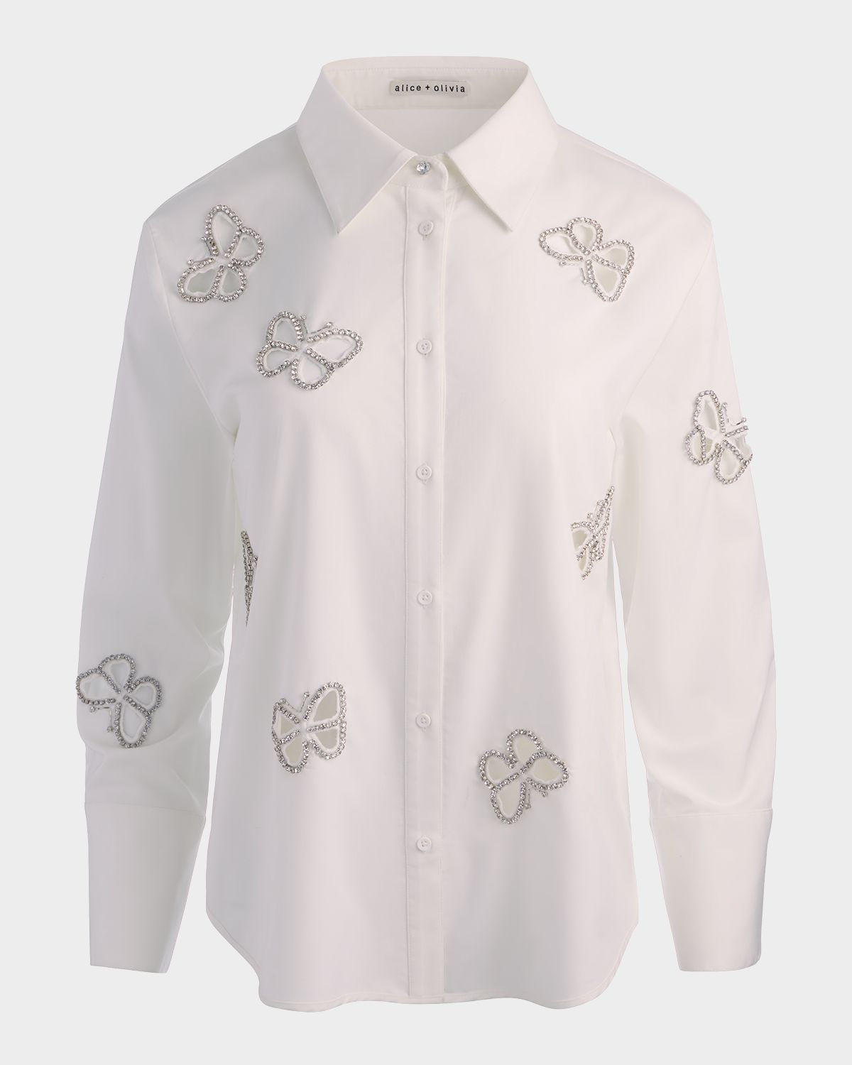 ALICE + OLIVIA Finely Embellished Cutout Button-Front Shirt