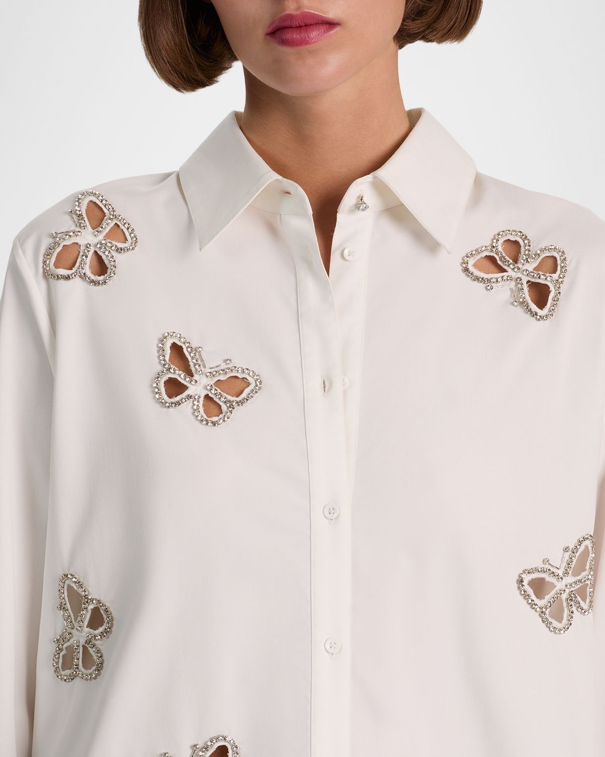 ALICE + OLIVIA Finely Embellished Cutout Button-Front Shirt | Thumbnail 5