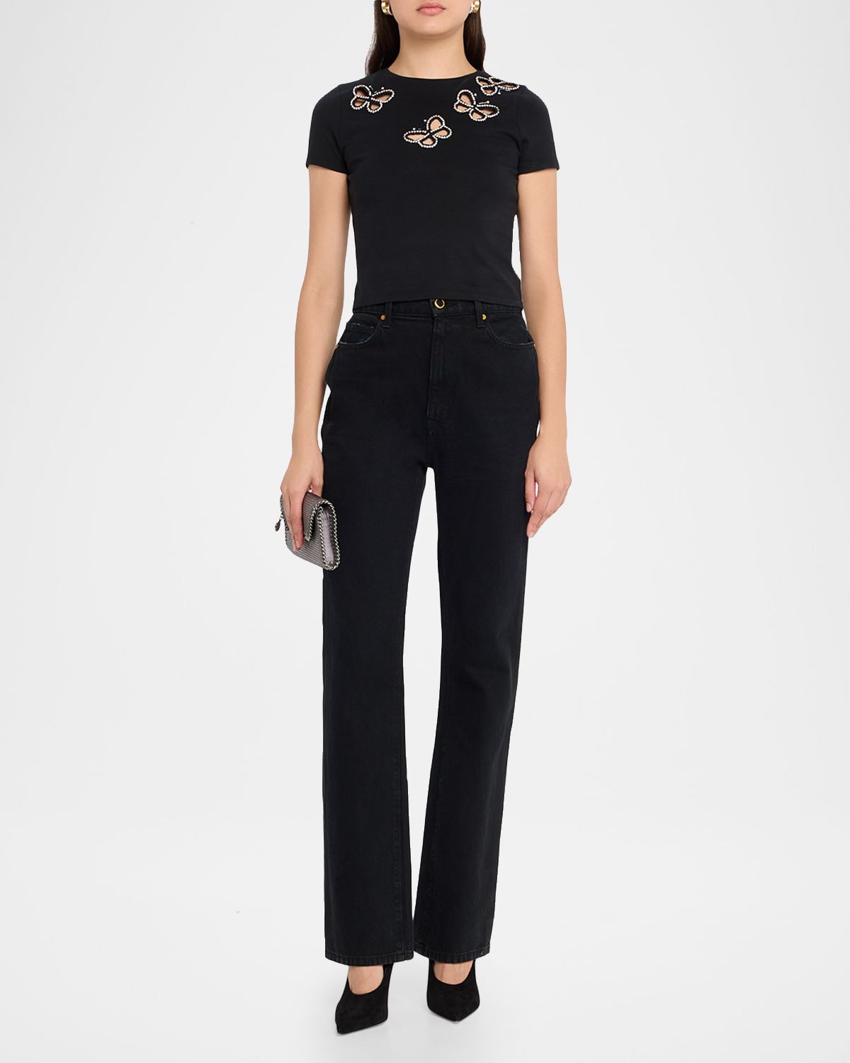 ALICE + OLIVIA Cindy Embellished Butterfly Cropped T-Shirt | Thumbnail 5