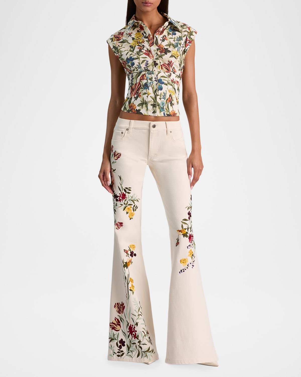 ALICE + OLIVIA Emryn Floral Ultra Low-Rise Flare Jeans | Thumbnail 2 ALICE + OLIVIA Emryn Floral Ultra Low-Rise Flare Jeans | Thumbnail 2