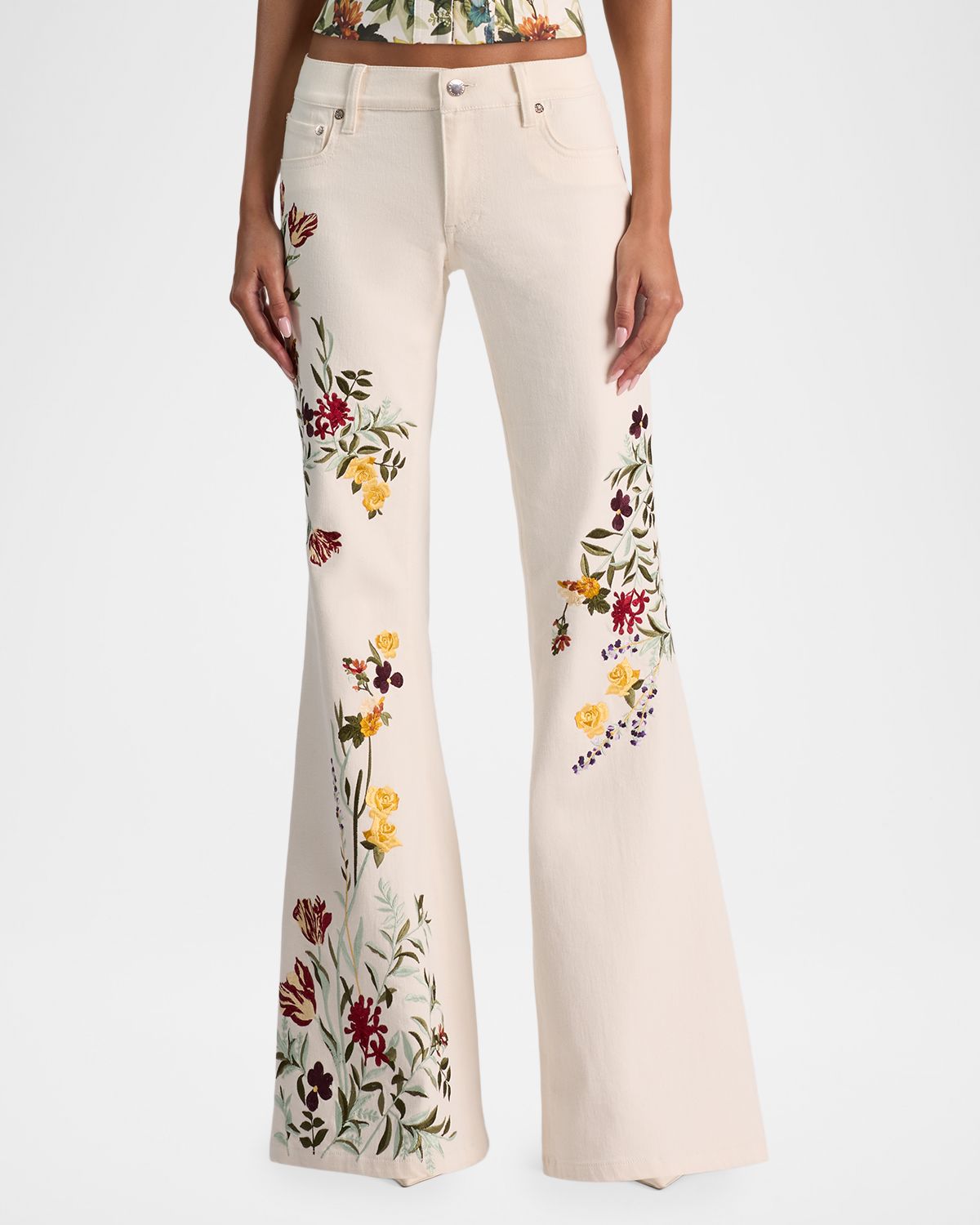 ALICE + OLIVIA Emryn Floral Ultra Low-Rise Flare Jeans | Thumbnail 4 ALICE + OLIVIA Emryn Floral Ultra Low-Rise Flare Jeans | Thumbnail 4