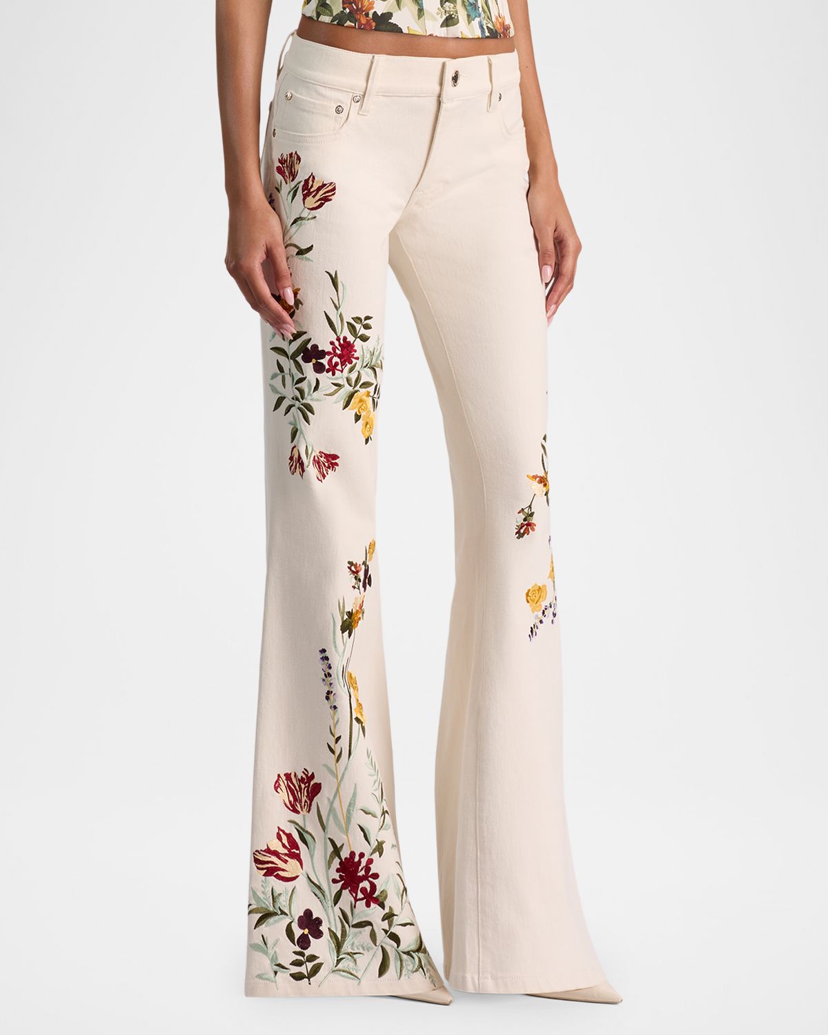 ALICE + OLIVIA Emryn Floral Ultra Low-Rise Flare Jeans | Thumbnail 6 ALICE + OLIVIA Emryn Floral Ultra Low-Rise Flare Jeans | Thumbnail 6
