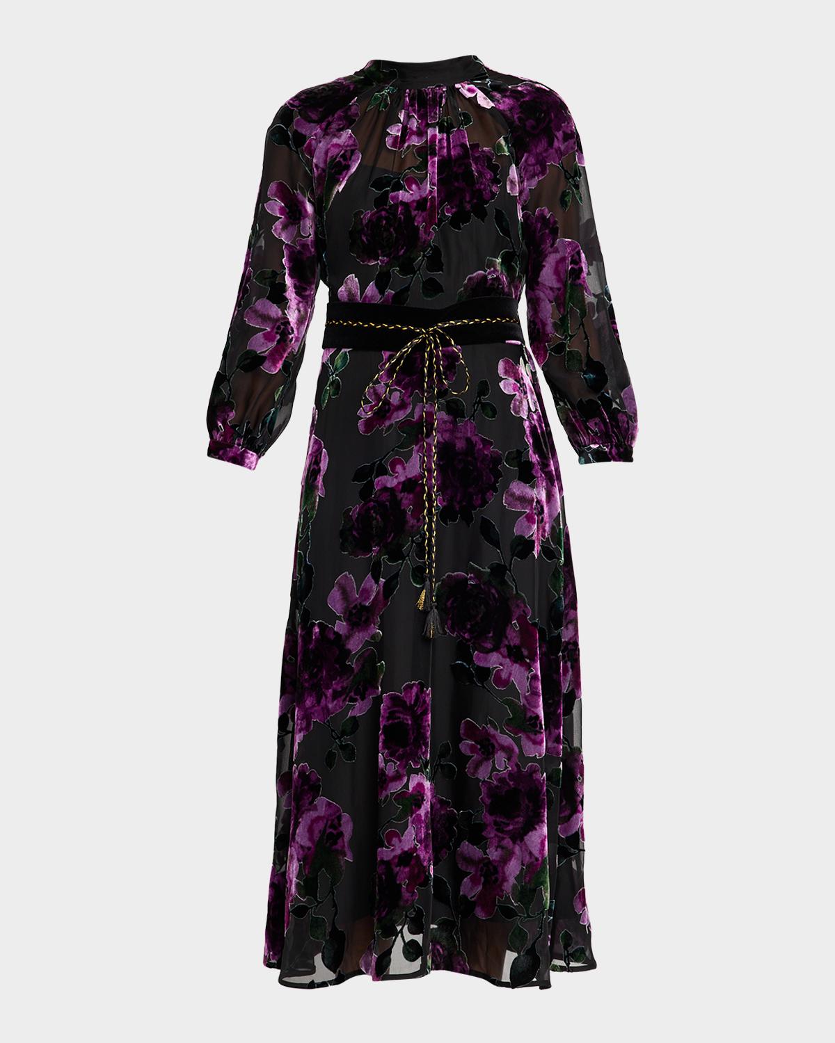 Belted Devore Velvet Midi Dress Belted Devore Velvet Midi Dress