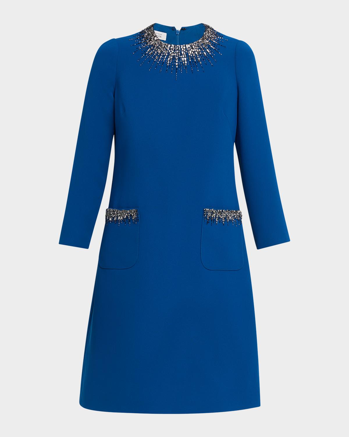 Rhinestone-Trim Crepe Dress Rhinestone-Trim Crepe Dress