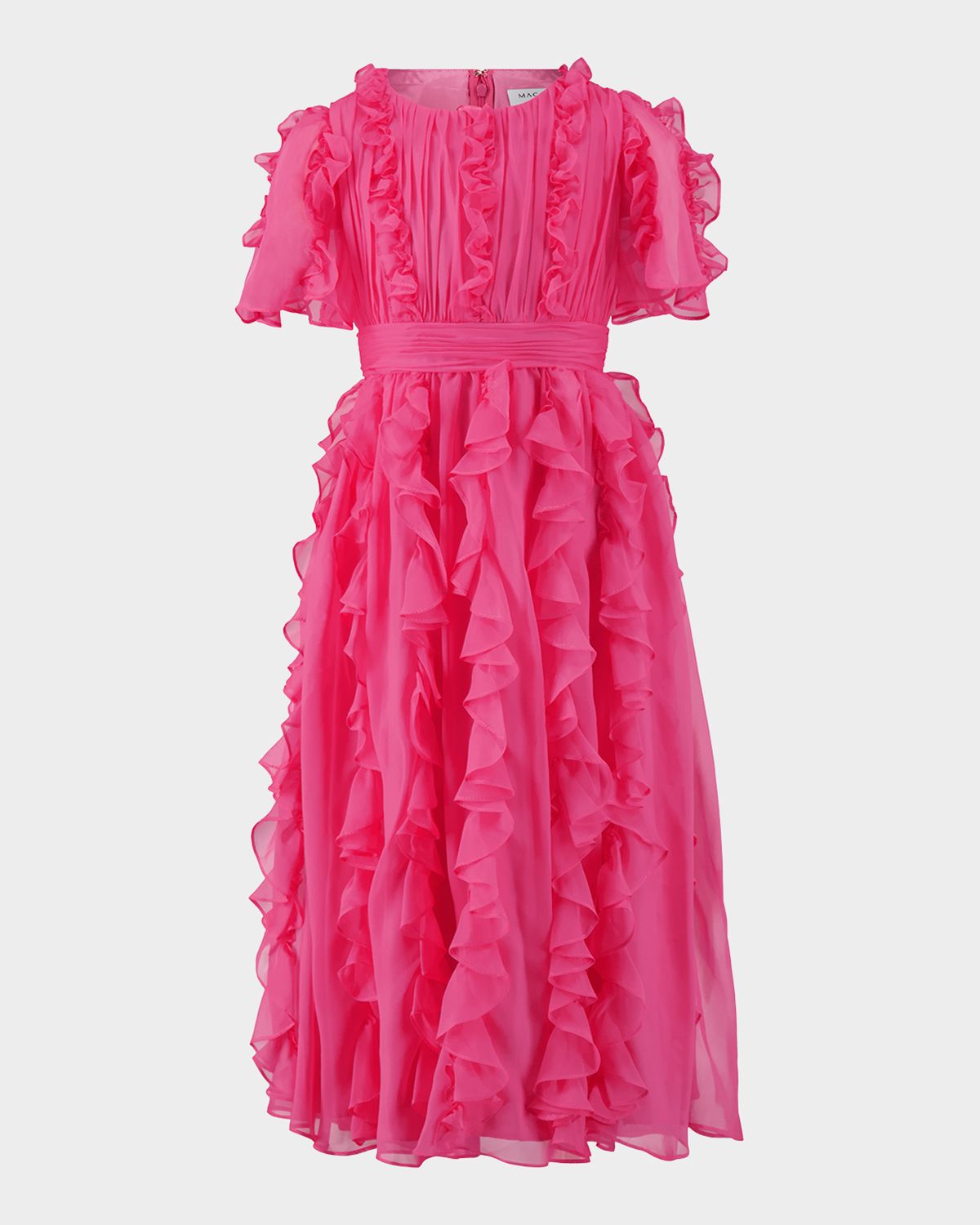 Mac Duggal Girl 's Pleated High-Neck Ruffle Dress, Size 2-