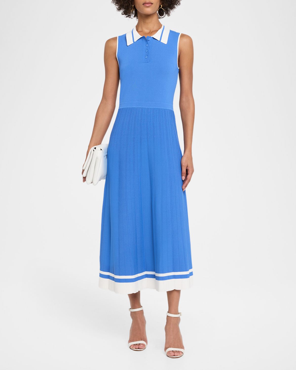 Elie Tahari Elizabeth Sleeveless Striped Knit Polo Midi Dress