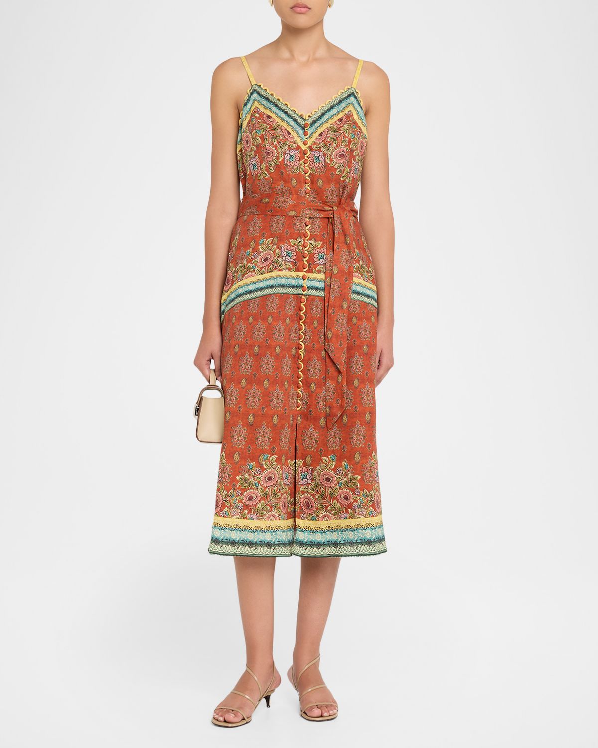 Elie Tahari The Brooks Lace-Trim Floral Midi Dress