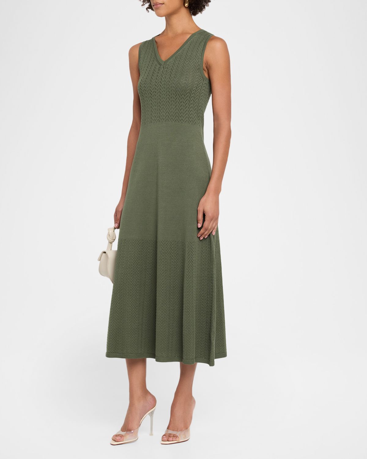 Elie Tahari The Elena Pointelle-Knit Midi Sweater Dress | Thumbnail 4 Elie Tahari The Elena Pointelle-Knit Midi Sweater Dress | Thumbnail 4
