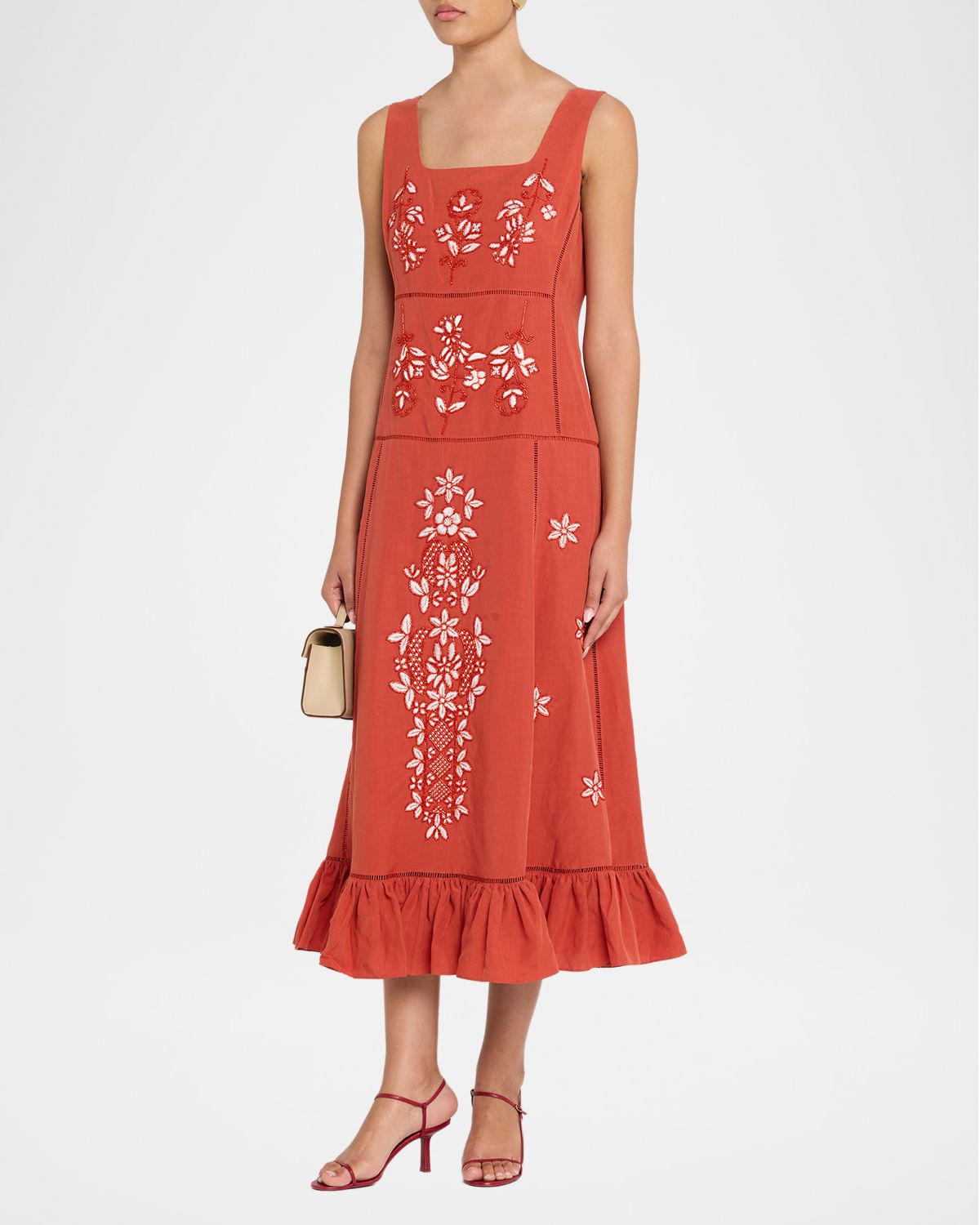 Elie Tahari The Lainey Floral-Embroidered Midi Dress | Thumbnail 4 Elie Tahari The Lainey Floral-Embroidered Midi Dress | Thumbnail 4